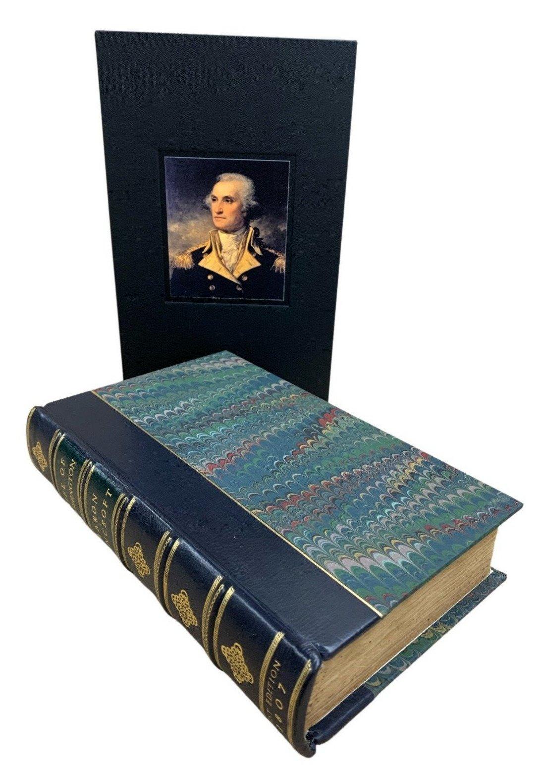 Bancroft, Aaron. An Essay on the Life of George Washington. Worcester: Thomas & Sturtevant, 1807. First edition, octovo. Bound in quarter calf leather with marbled boards and custom slipcase.

This is a stunning first edition of Aaron Bancroft’s