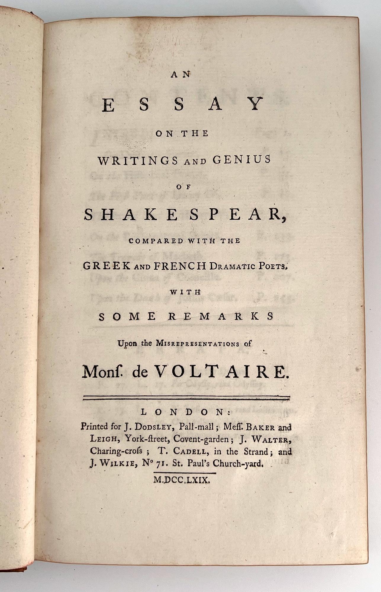 English An Essay on the Writings and Genius of Shakespeare by Montagu, Mrs. (Elizabeth) For Sale