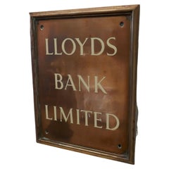 Antique Etched Copper Enamel Lloyds Bank Ltd Sign