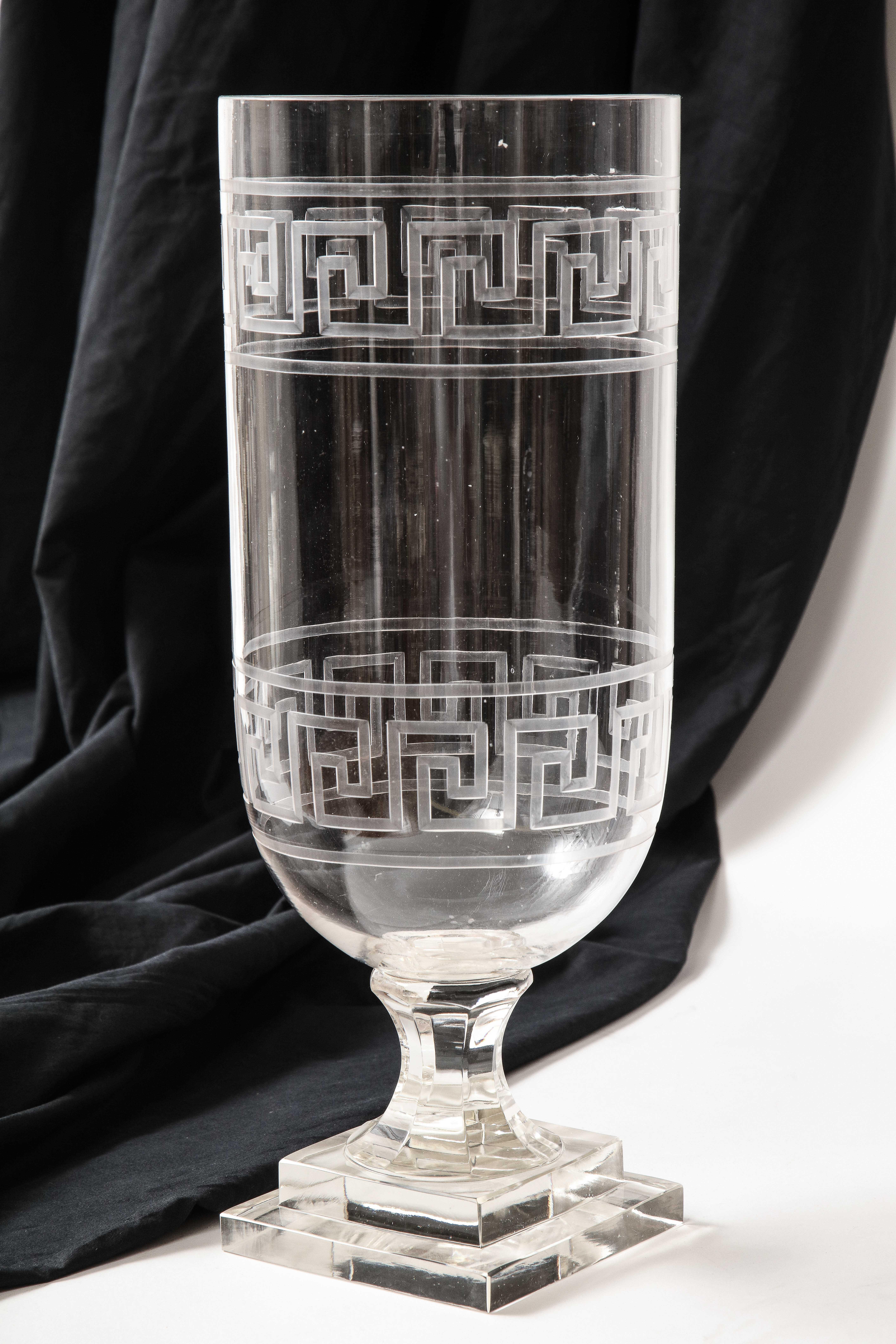 20th Century Etched Glass Greek Key Photophore