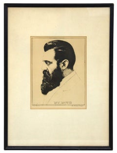 An Etched Portrait Of Dr. Theodor Herzl by Saul Raskin