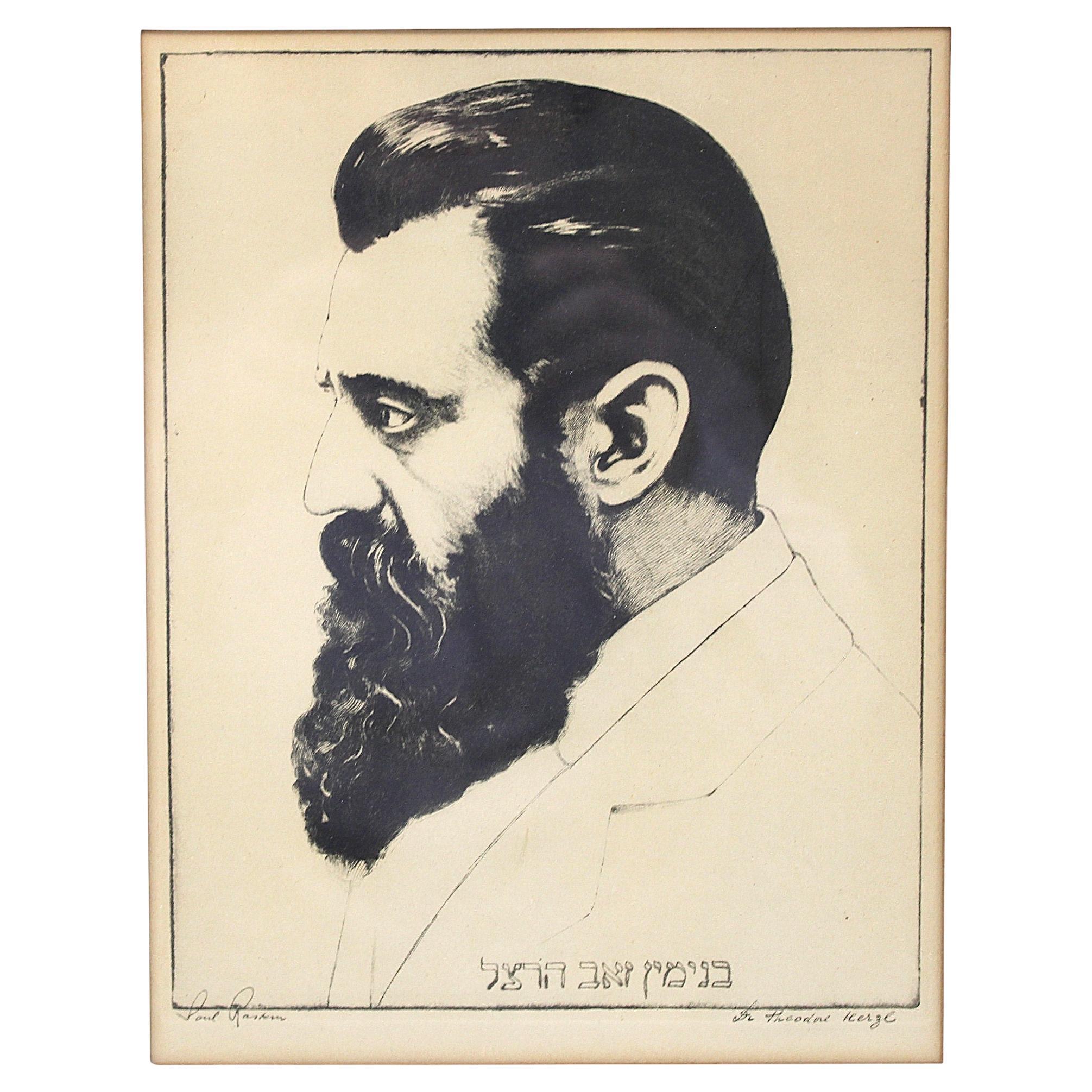 Ein geätztes Porträt von Dr. Theodor Herzl von Saul Raskin im Angebot