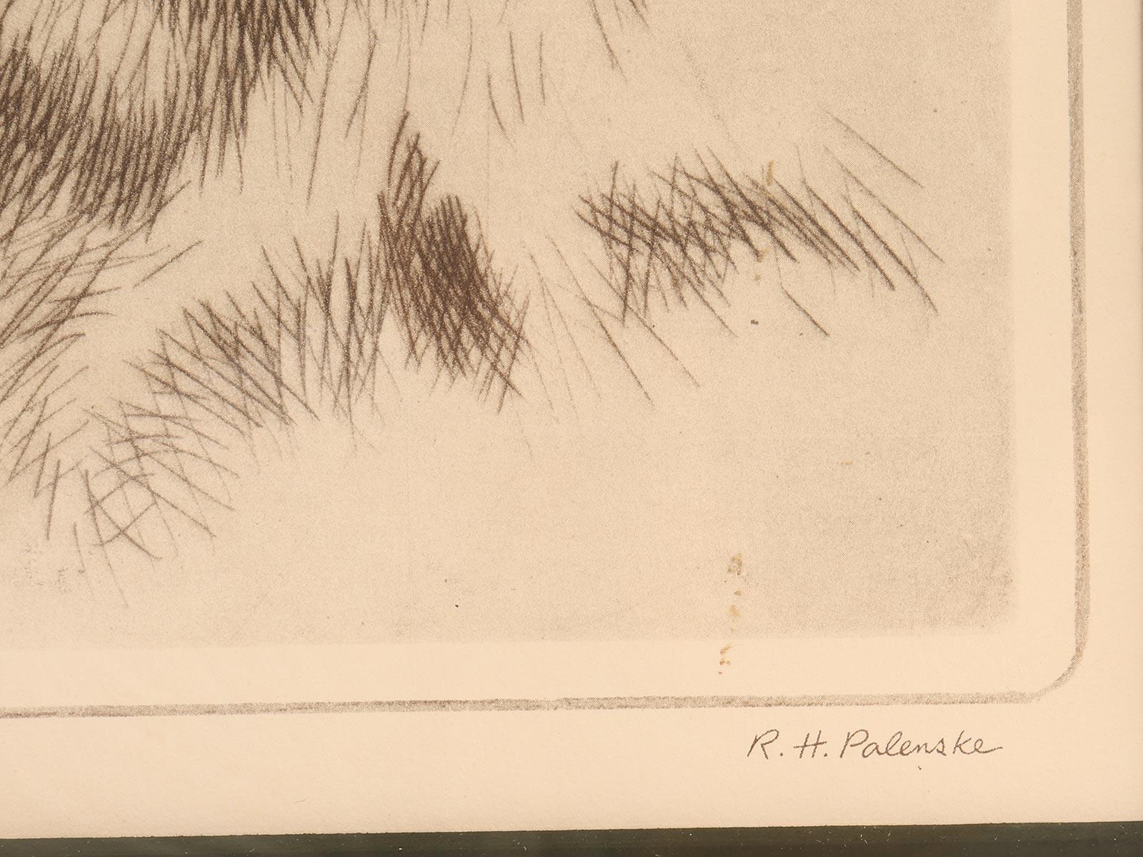 Radierung mit der Darstellung eines Jagdhundes mit Fasan, USA 1930. (20. Jahrhundert) im Angebot