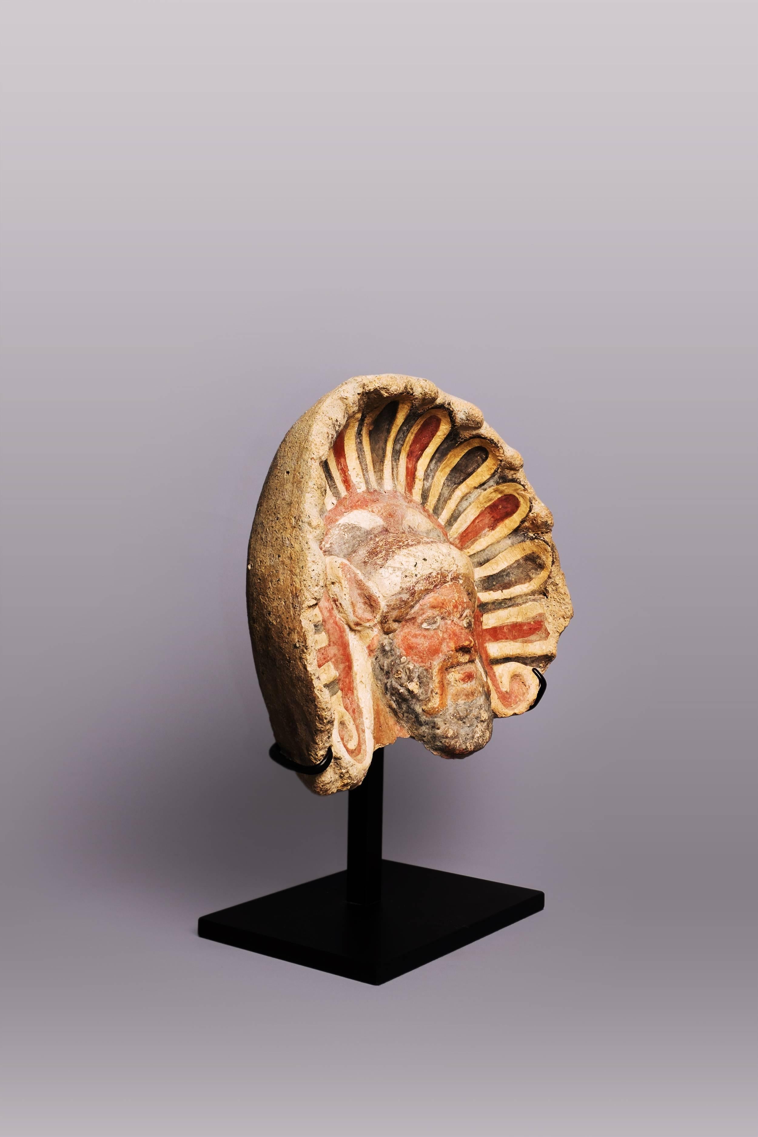Polychromed Etruscan Terracotta Antefix, 6th-5th Century BC For Sale