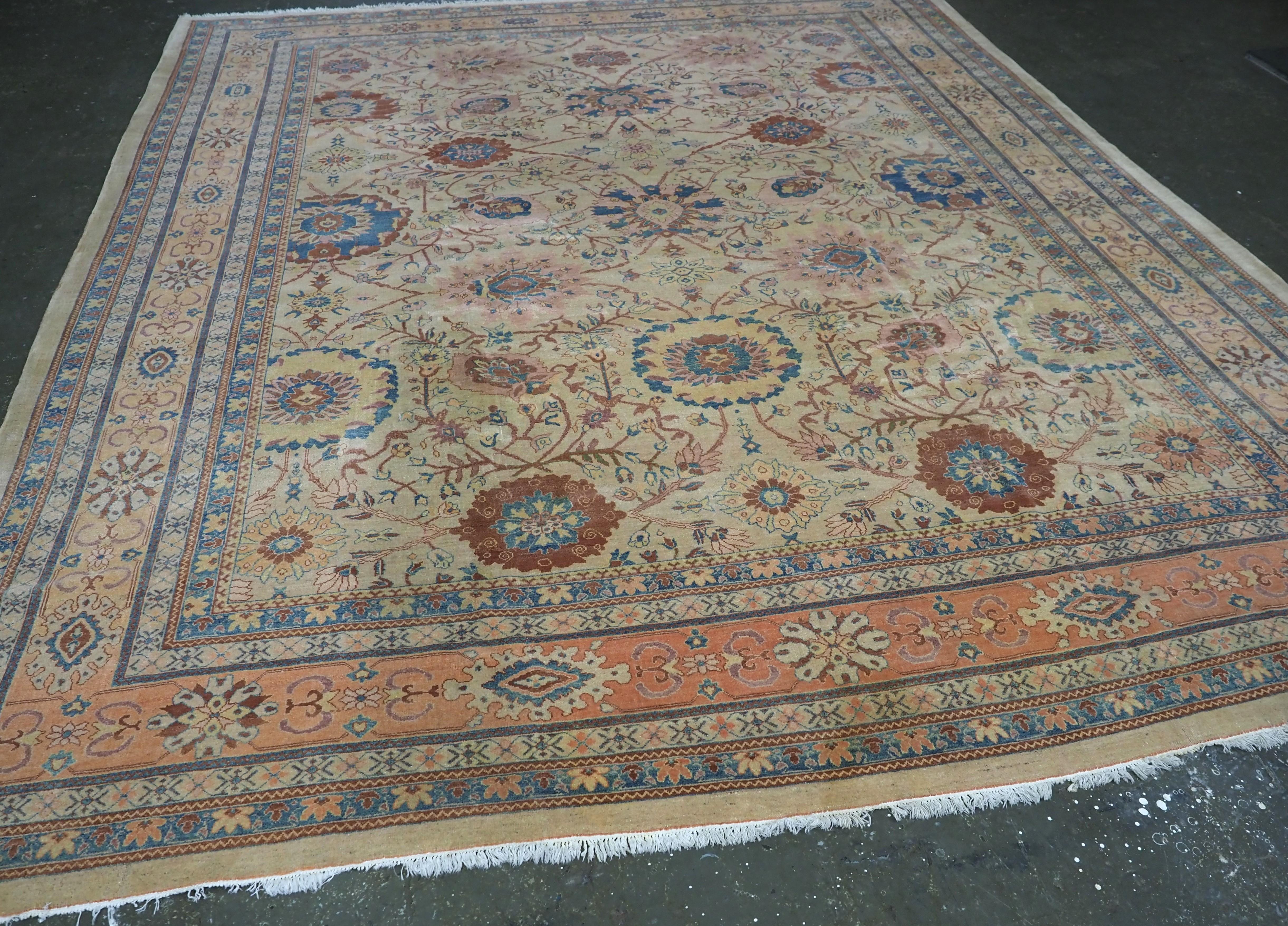 Size: 12ft 7in x 10ft 8in. (383x 325cm)

An excellent example of a vintage Ziegler design carpet in a soft colour palette.

About 30 years old.

The carpet is hand woven with a pleasing Persian floral vase design inspired by 17th century Kirman vase