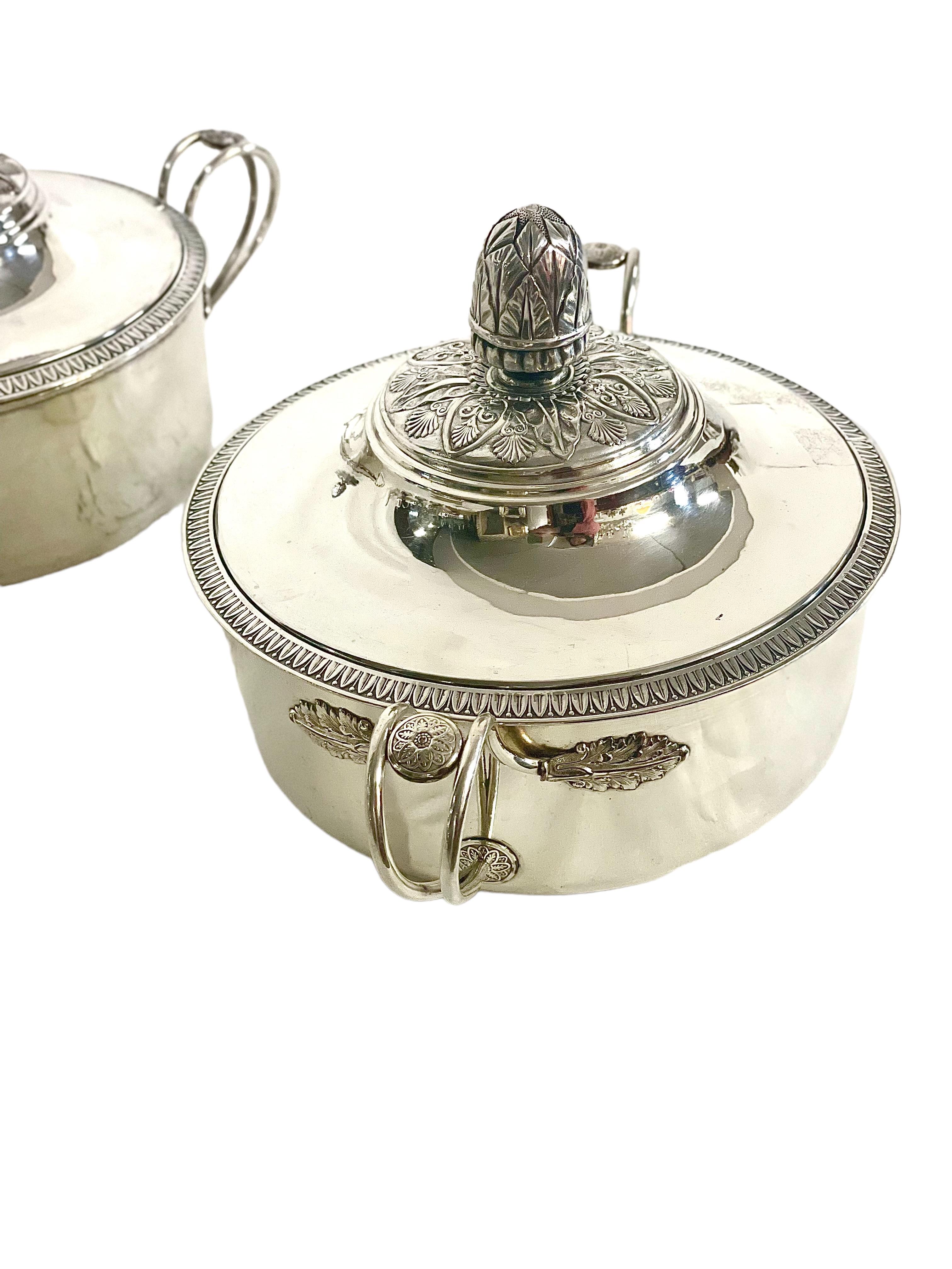 Louis XVI Pair of Silver Plated Vegetable or Soup Tureens For Sale