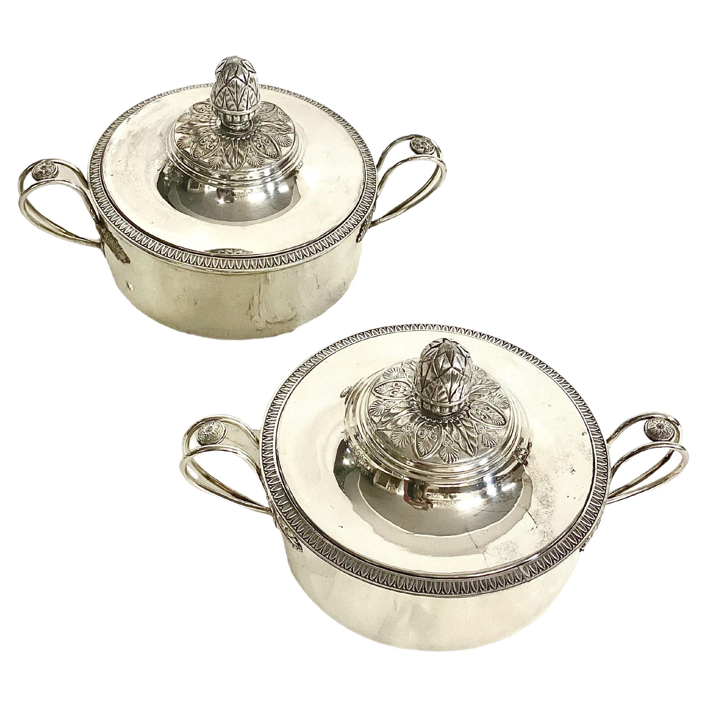 Pair of Silver Plated Vegetable or Soup Tureens For Sale