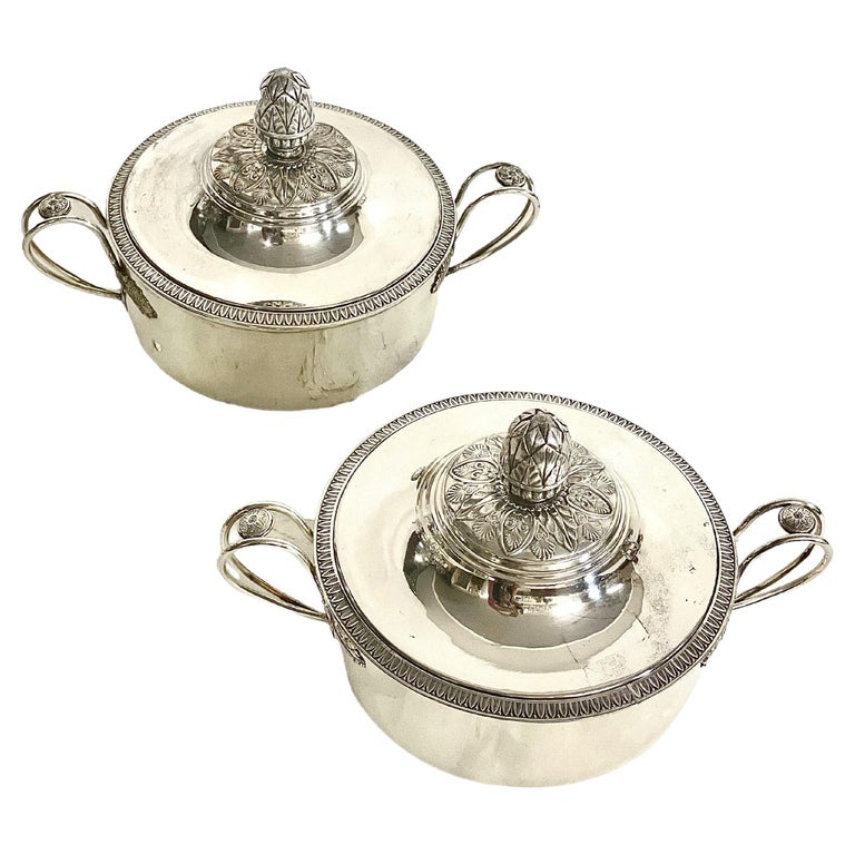 Excellent Pair of Antique SilverPlated Vegetable Tureens For Sale at