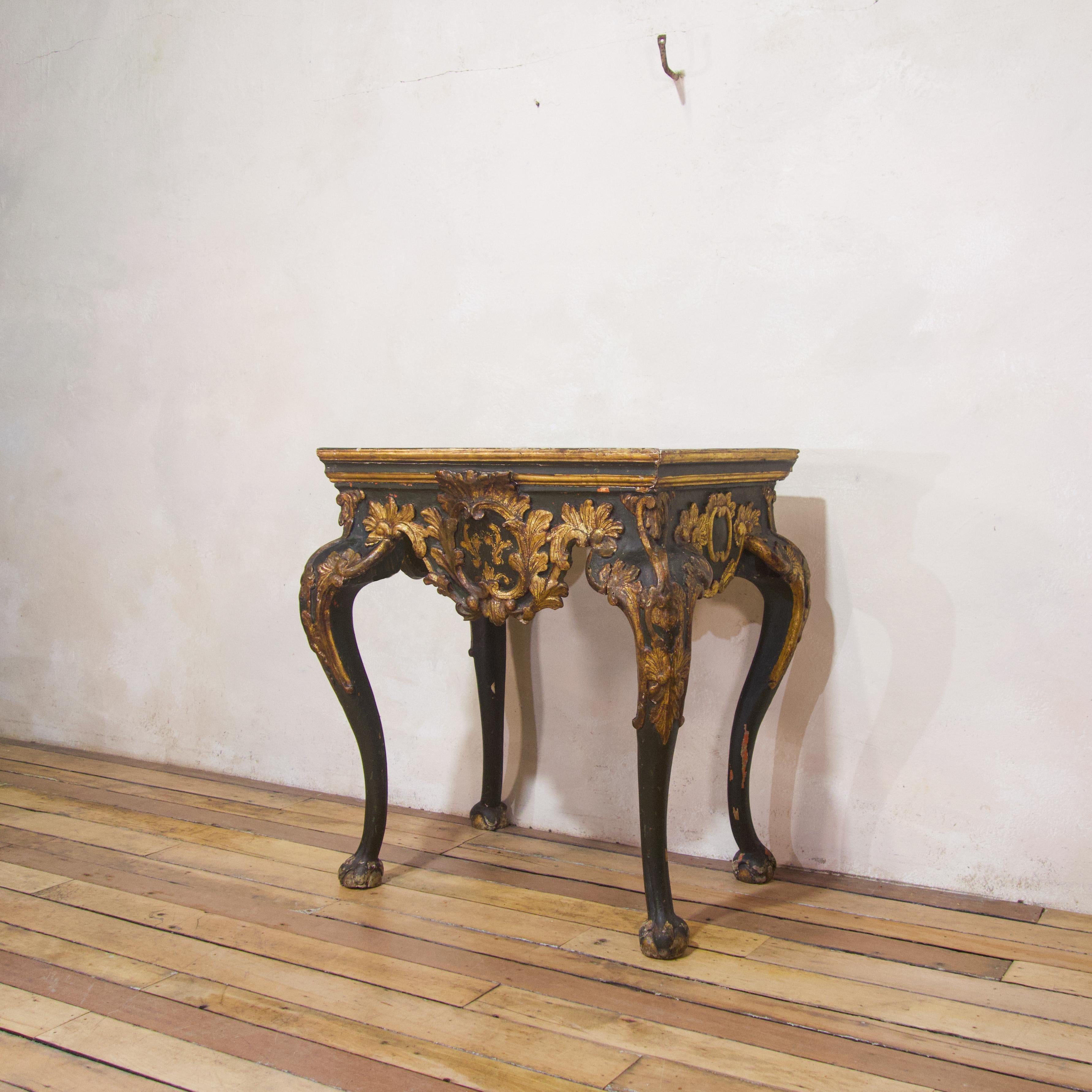 18th Century Baroque Piedmontese Italian Marble & Painted Console Table For Sale 11
