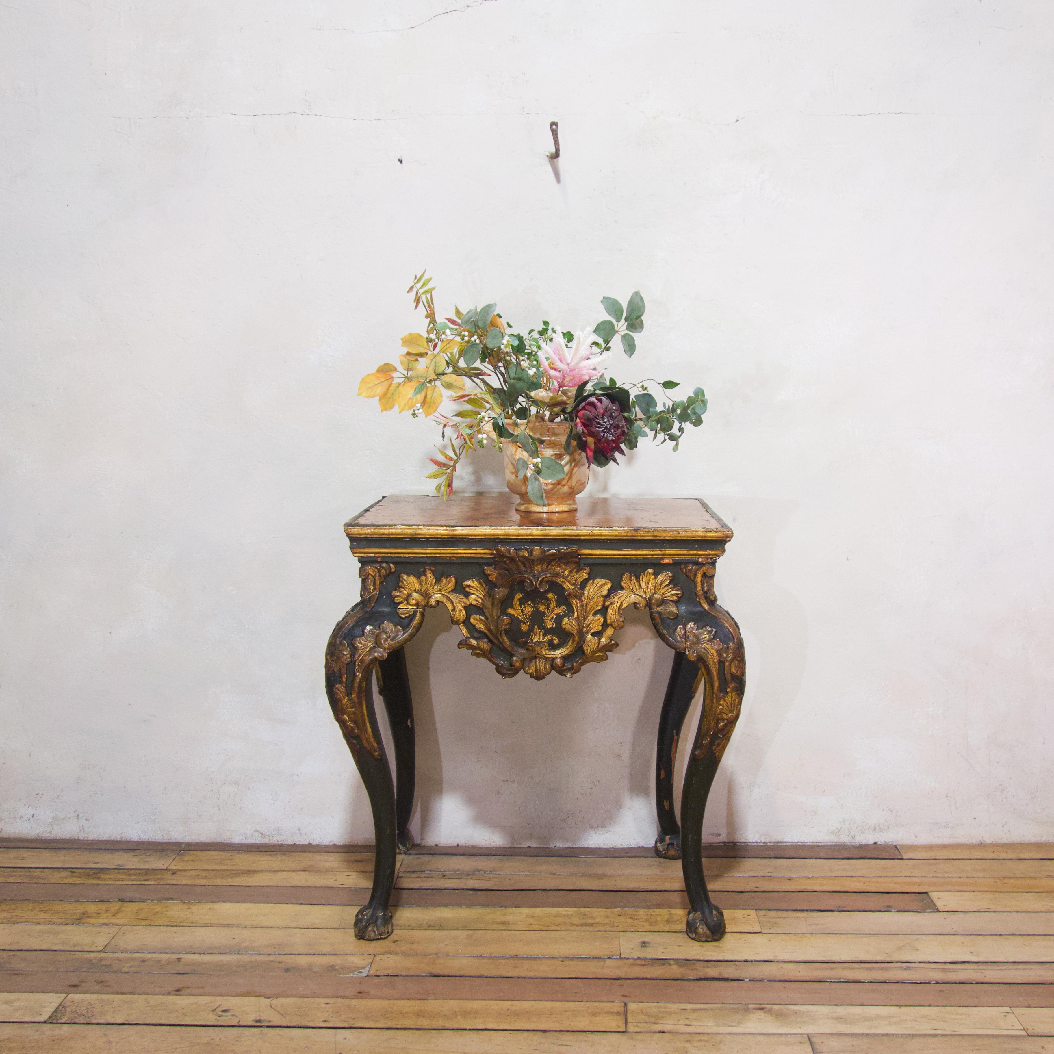 Hand-Painted 18th Century Baroque Piedmontese Italian Marble & Painted Console Table For Sale