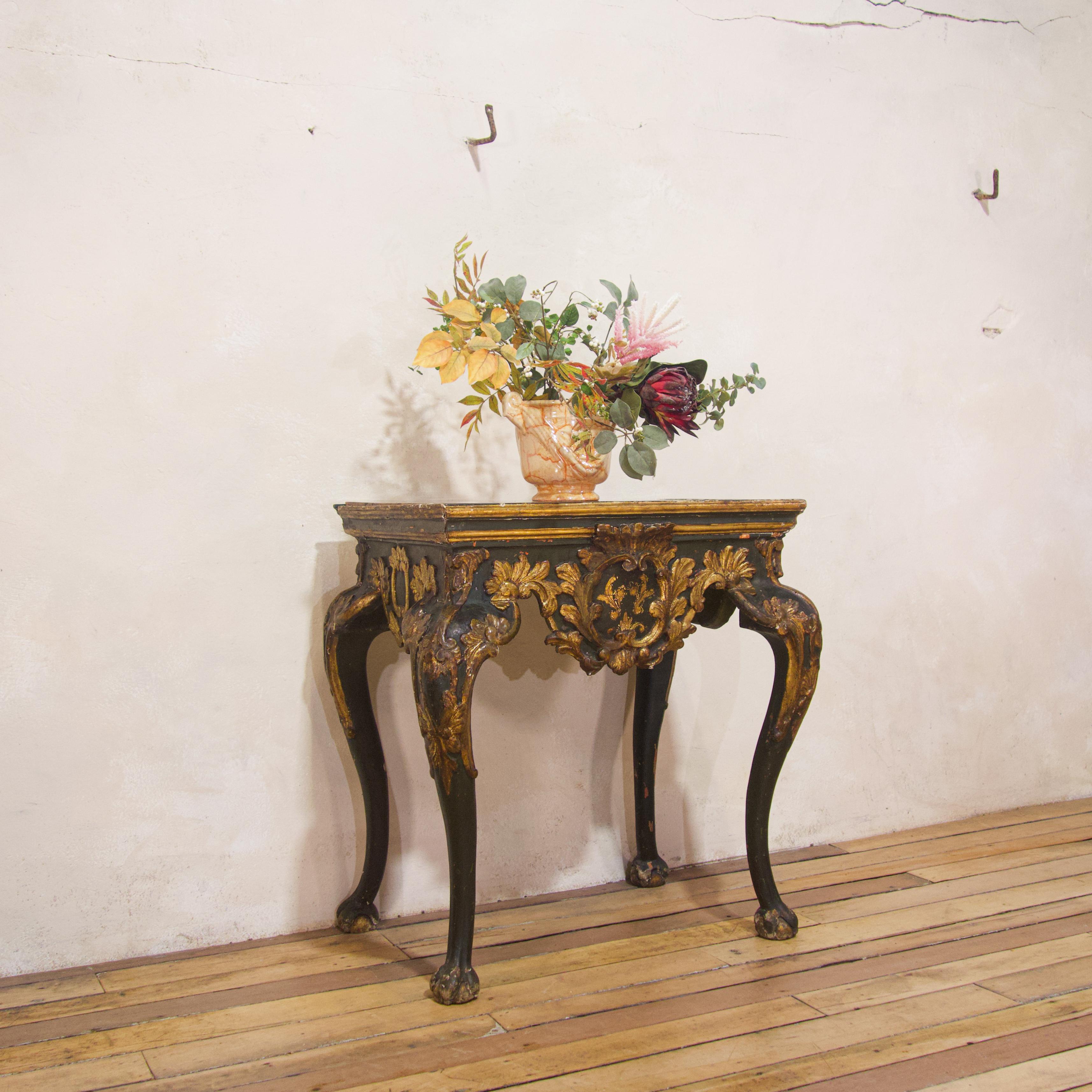 18th Century and Earlier 18th Century Baroque Piedmontese Italian Marble & Painted Console Table For Sale