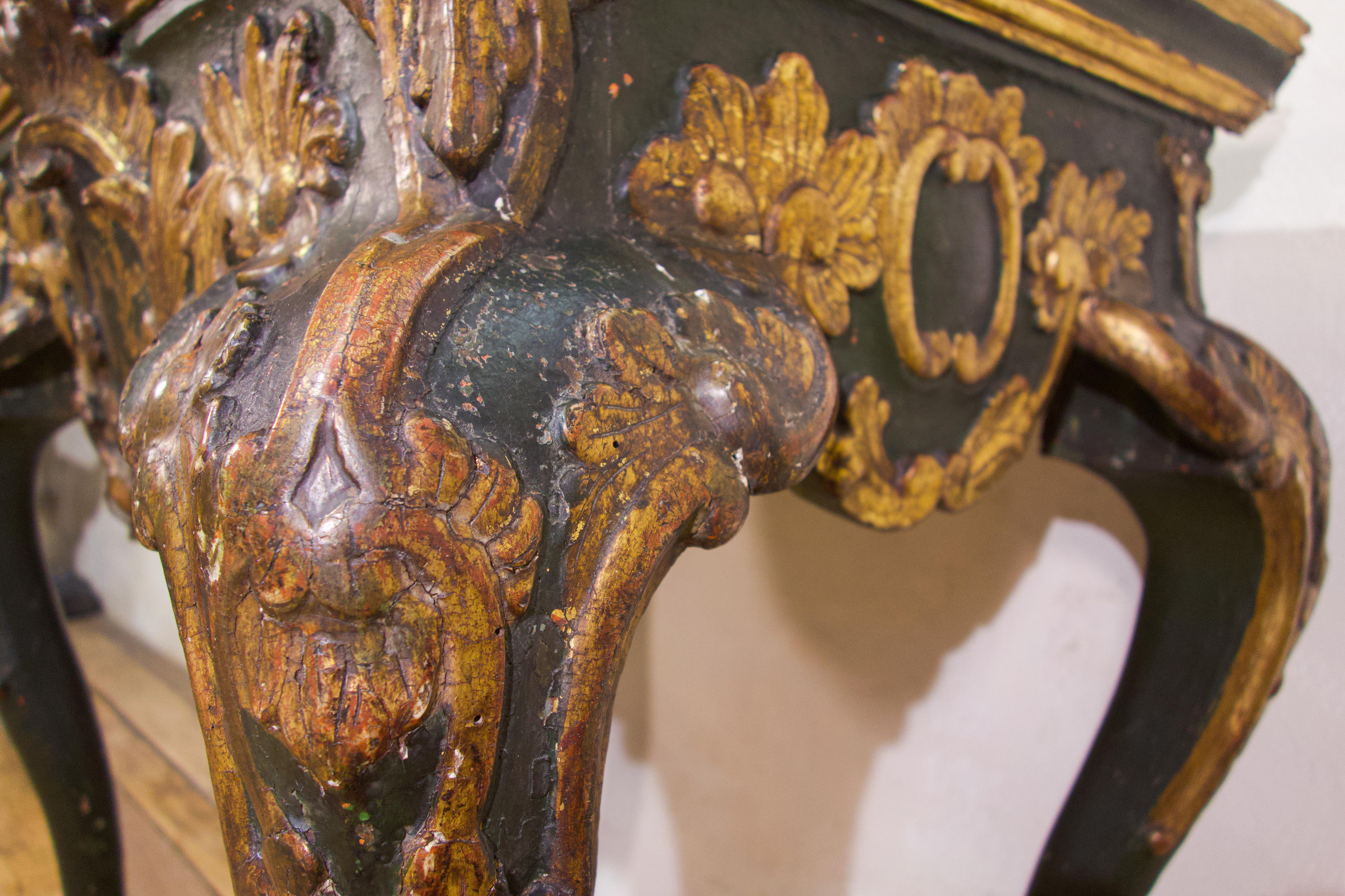 18th Century Baroque Piedmontese Italian Marble & Painted Console Table For Sale 3