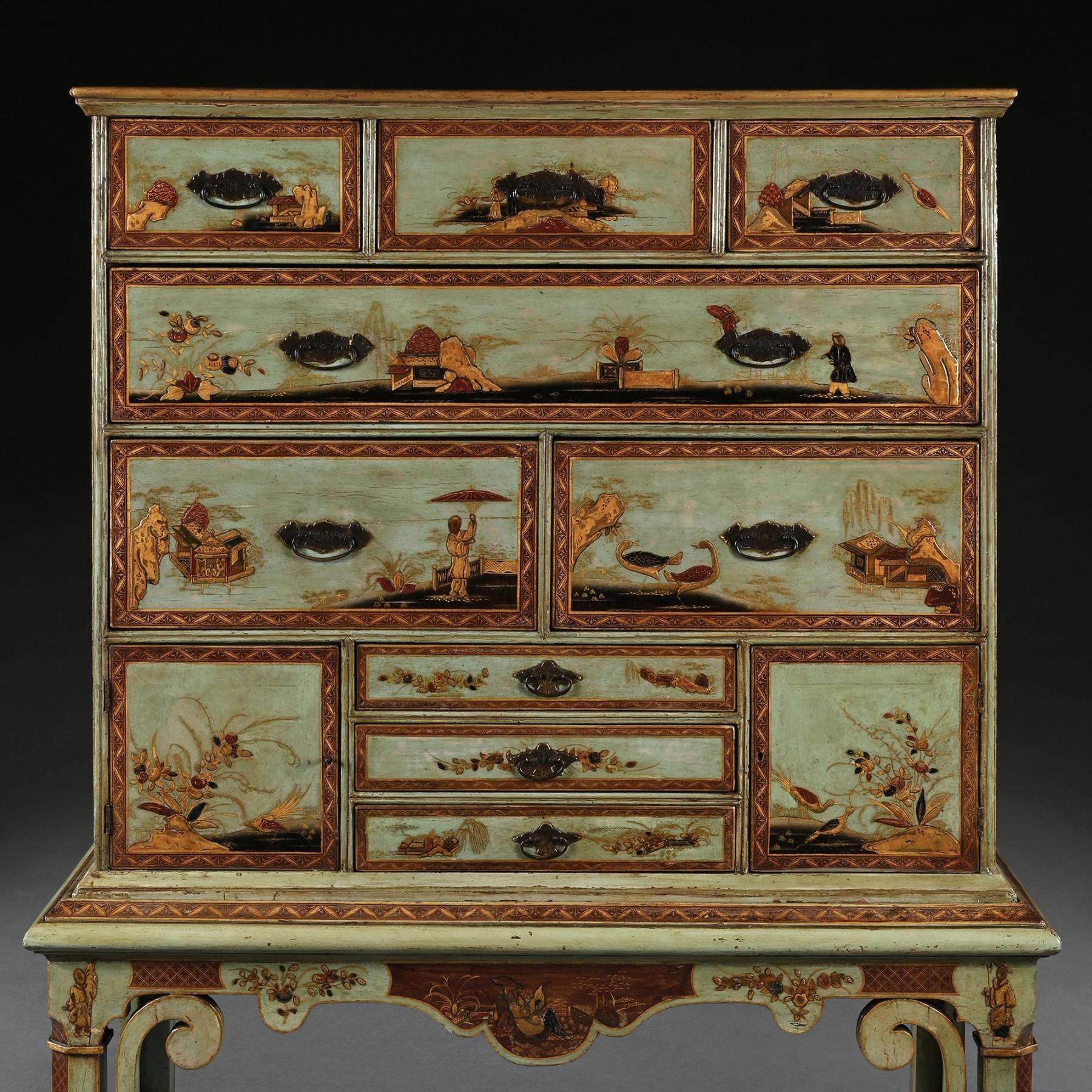 Lacquer An Exceptional 18th Century Japanned Chest on Stand With Important Provenance For Sale