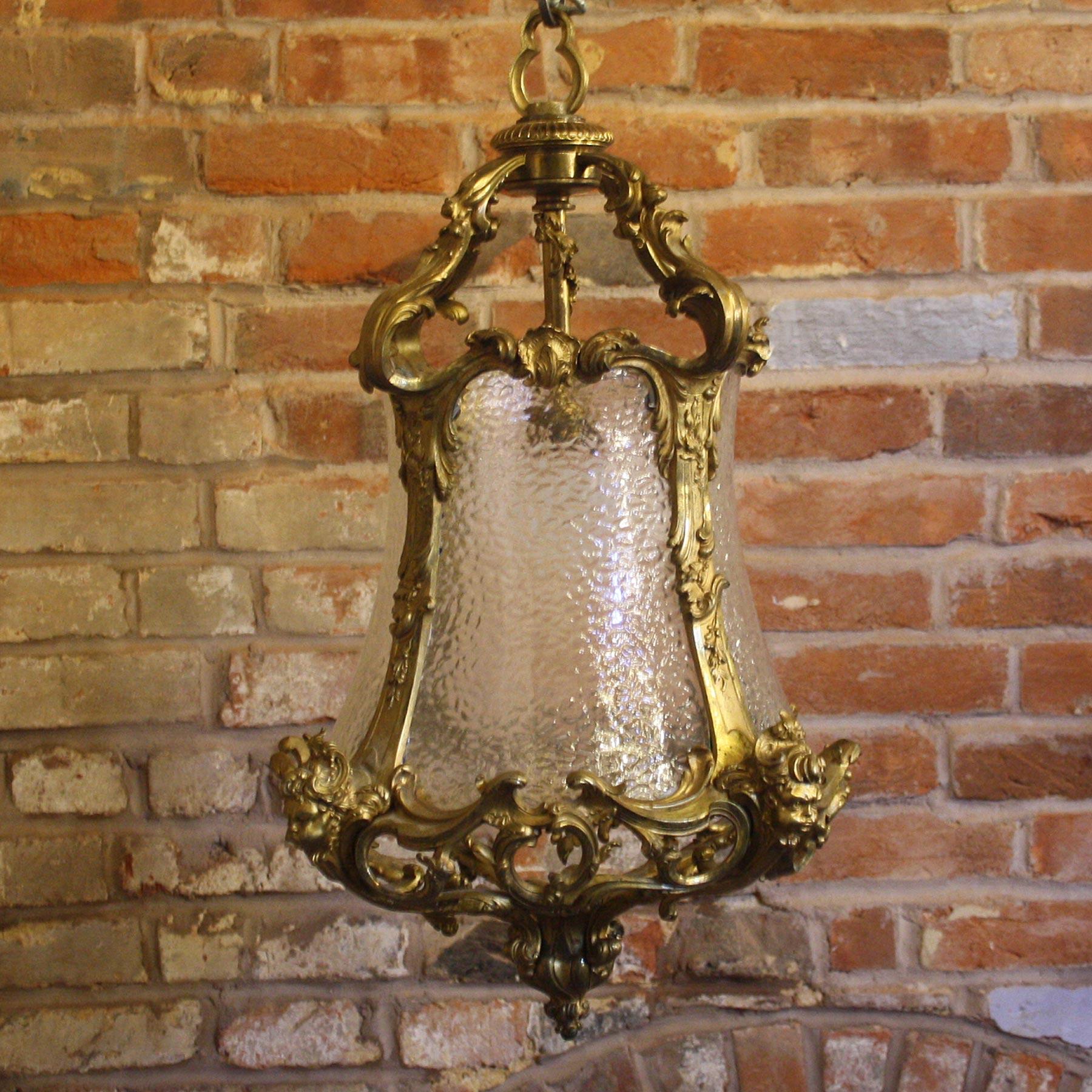 Metal Exceptional 19th Century Antique Lantern with Cherub Heads For Sale