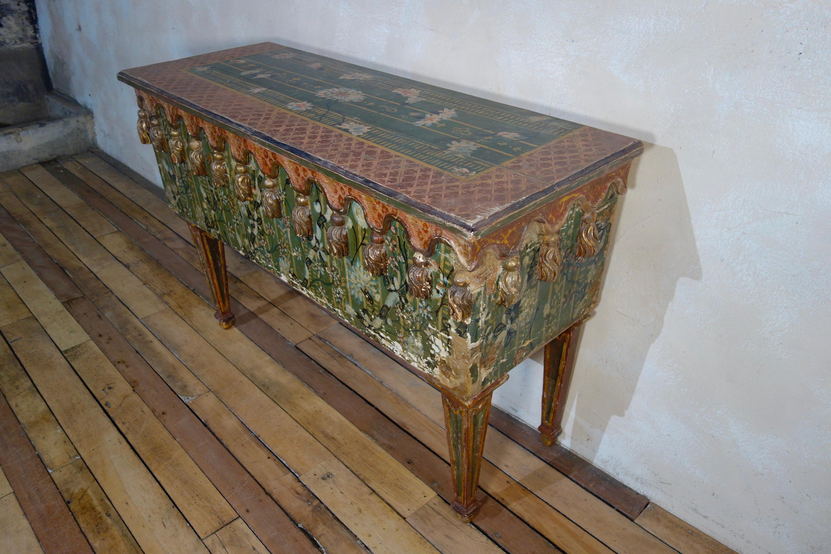 Exceptional 19th Century Italian Polychrome Original Painted Console Side Table 7