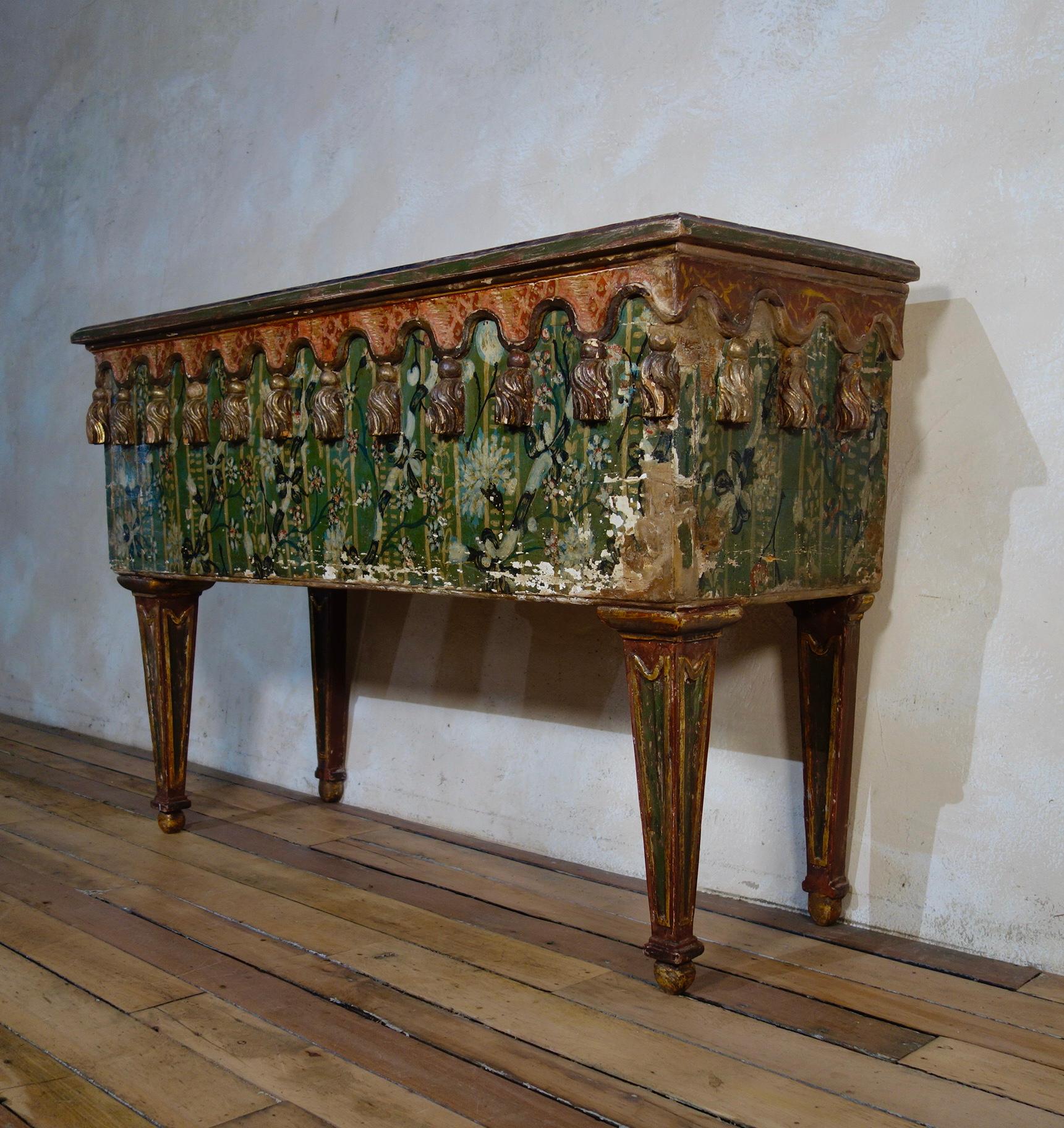 Exceptional 19th Century Italian Polychrome Original Painted Console Side Table 14