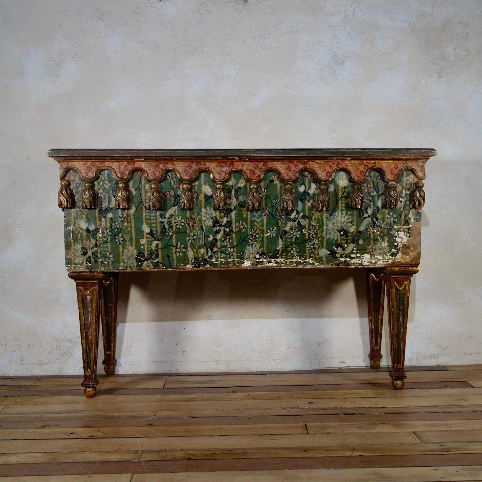 Exceptional 19th Century Italian Polychrome Original Painted Console Side Table 1