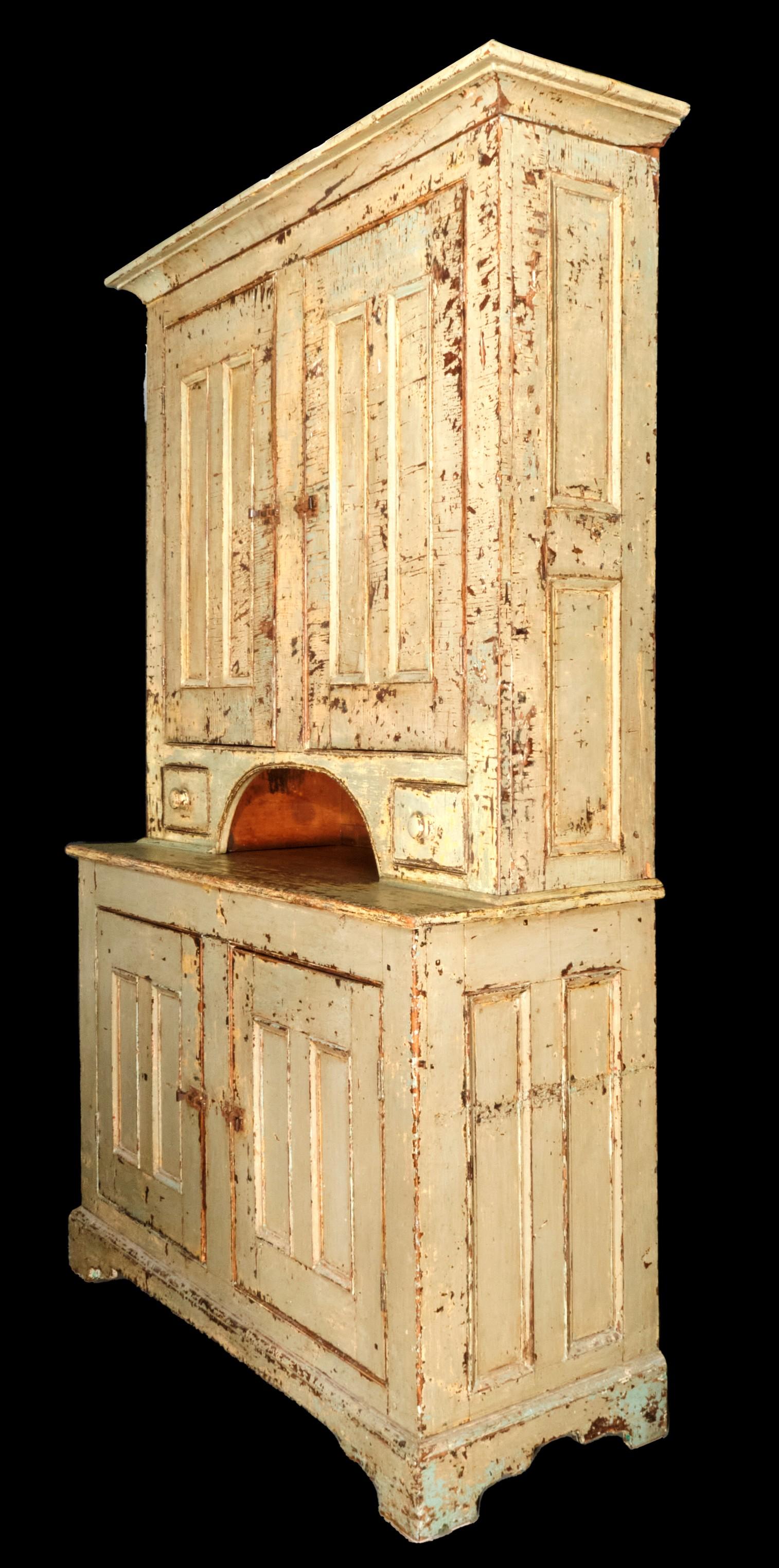 An Exceptional 19th Century Two Part Painted Pine Cupboard, Canada Circa 1820 3