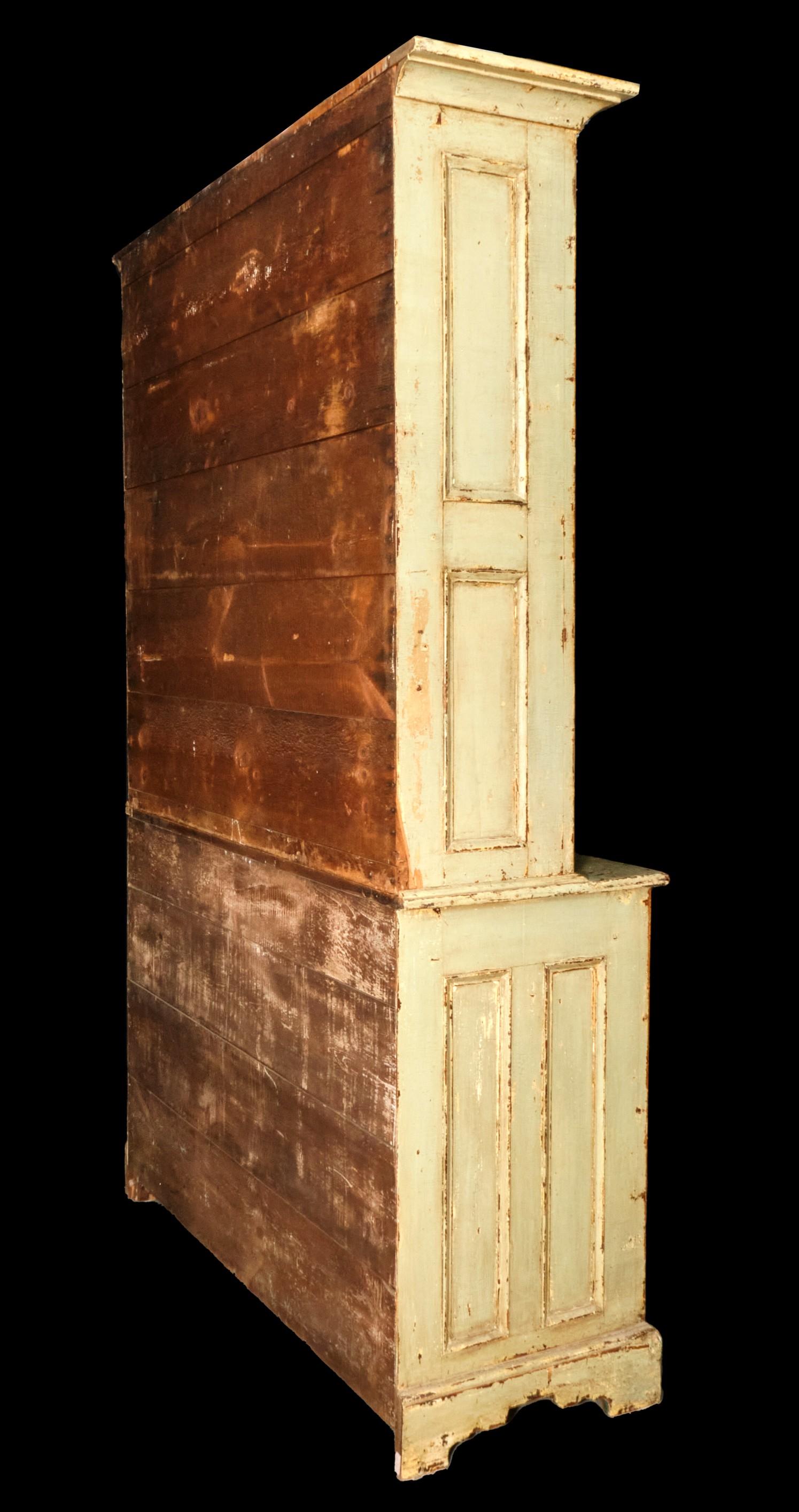 An Exceptional 19th Century Two Part Painted Pine Cupboard, Canada Circa 1820 4