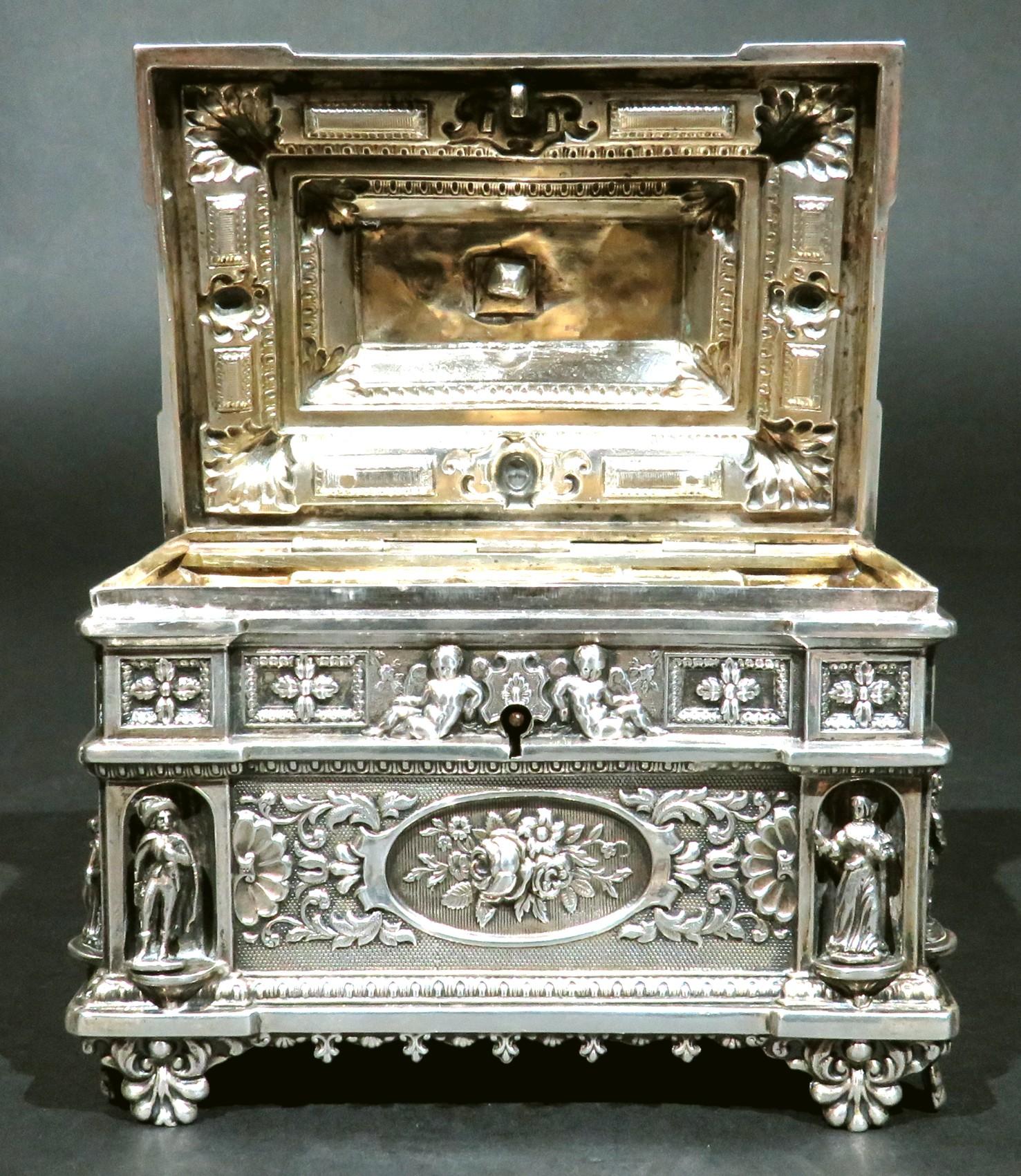 Exceptionnel coffret à sucre en argent de Vienne de style Revive du 19e siècle en vente 1