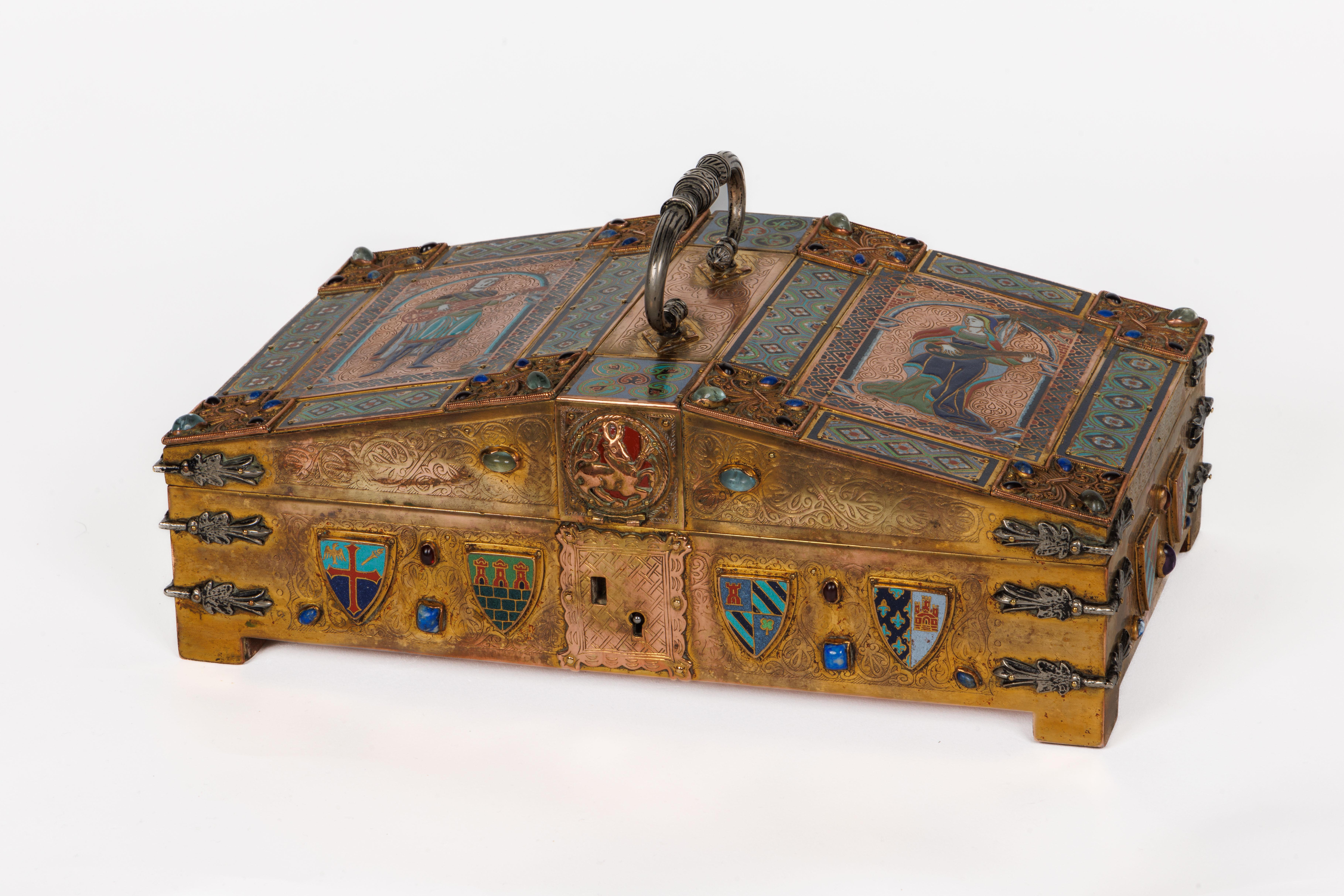 Exceptionnel Humidor à cigares en bronze, émail et pierres précieuses d'Edward F. Caldwell & Co., de style Arts and Crafts américain 