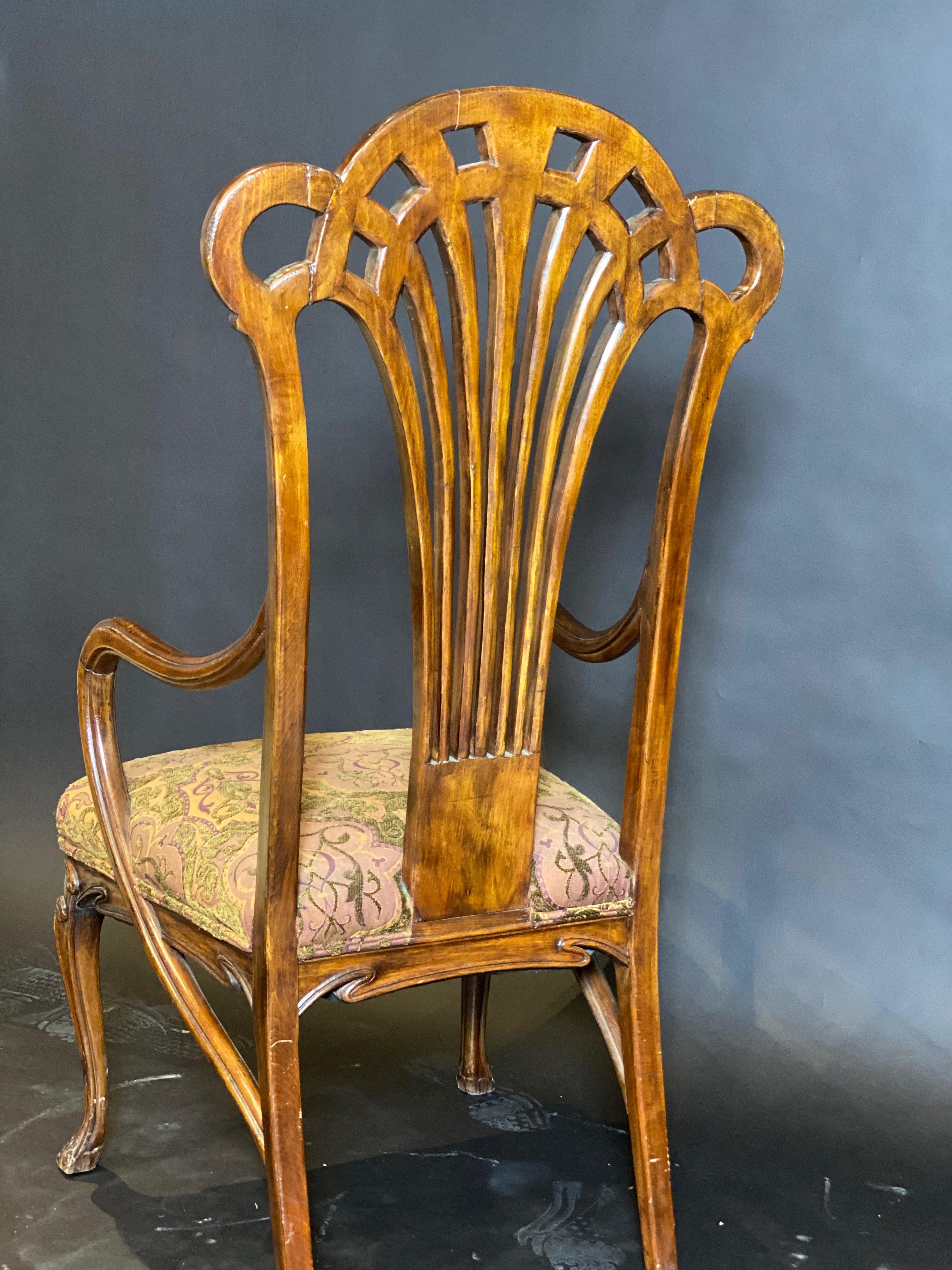 Early 20th Century Exceptional and Large French Art Nouveau Mahogany Armchair, Eugene Gaillard For Sale