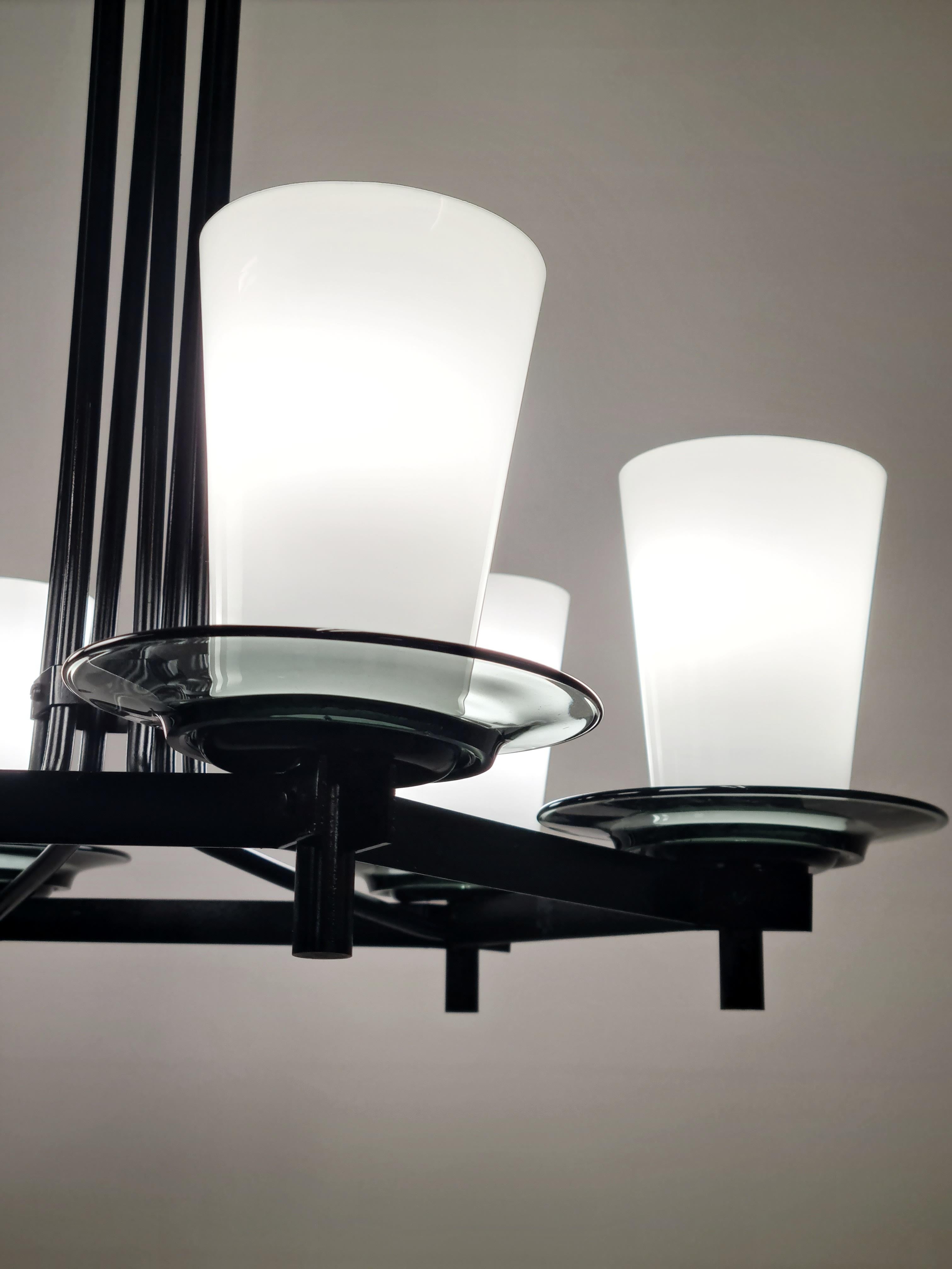 Mid-Century Modern Idman Ceiling Lamp in Black & Opaline, Maria Lindemann, 1950s 3