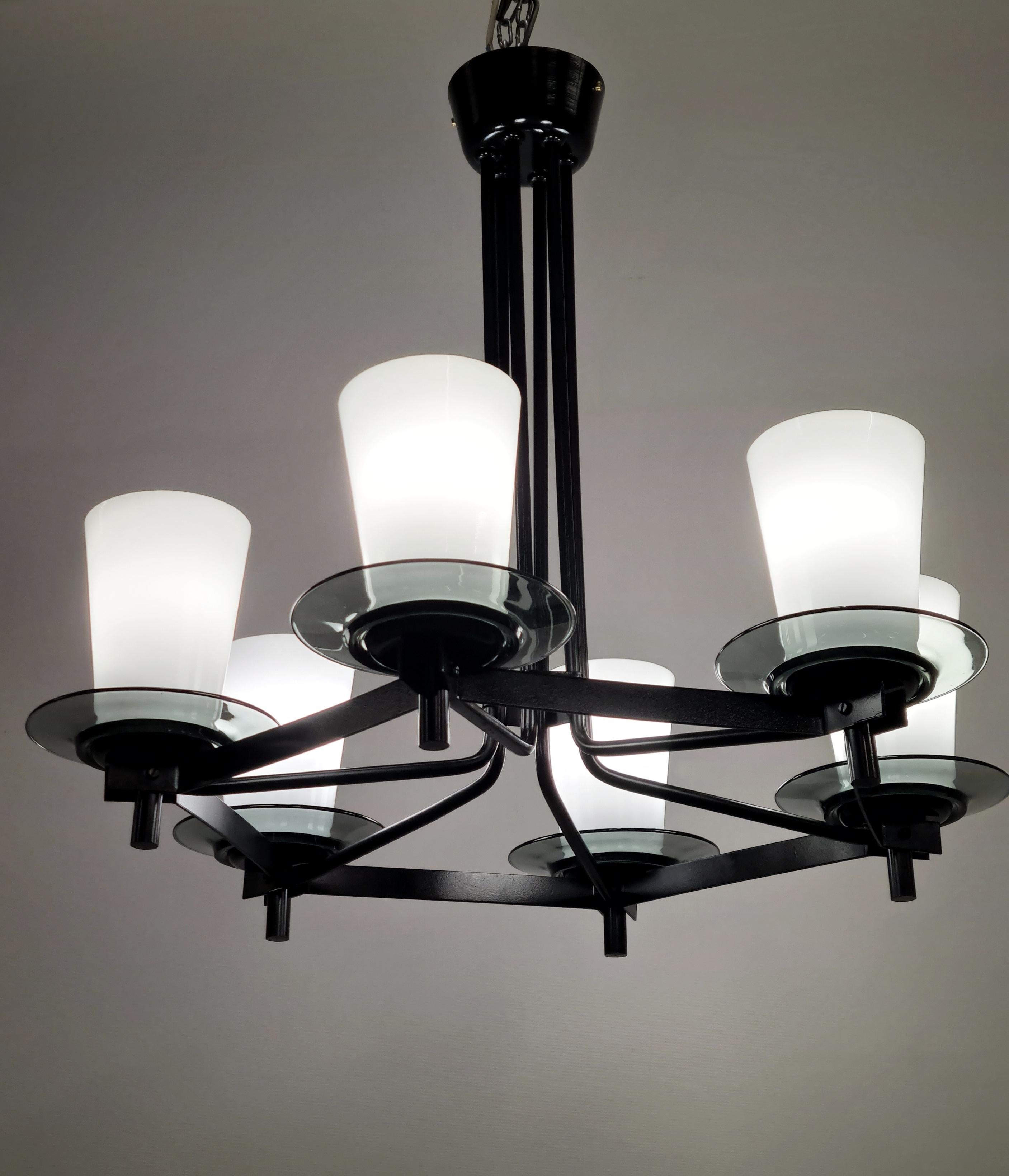 Mid-Century Modern Idman Ceiling Lamp in Black & Opaline, Maria Lindemann, 1950s 5
