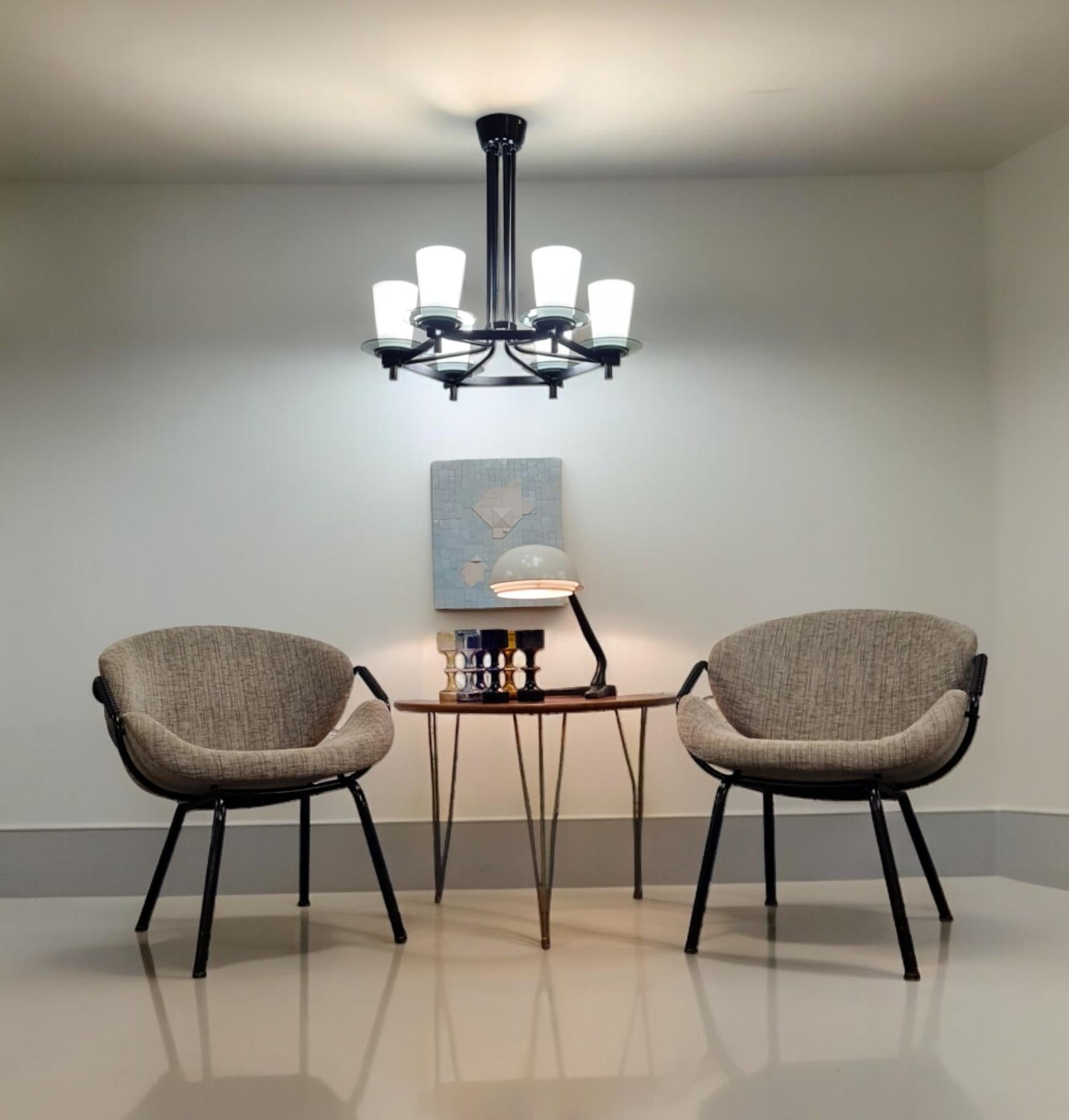 Mid-Century Modern Idman Ceiling Lamp in Black & Opaline, Maria Lindemann, 1950s 7