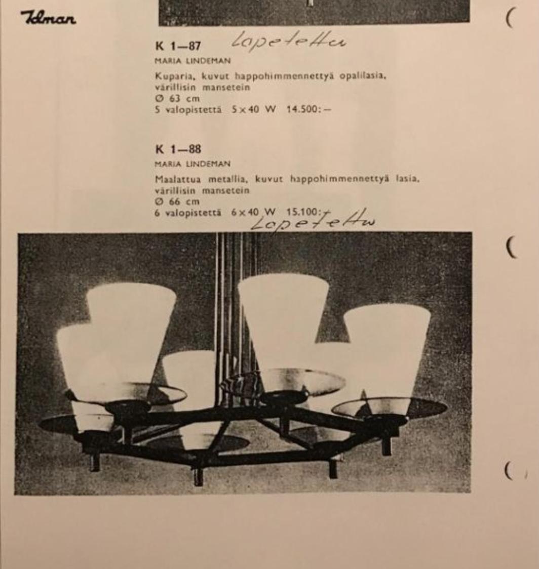 Mid-Century Modern Idman Ceiling Lamp in Black & Opaline, Maria Lindemann, 1950s 8