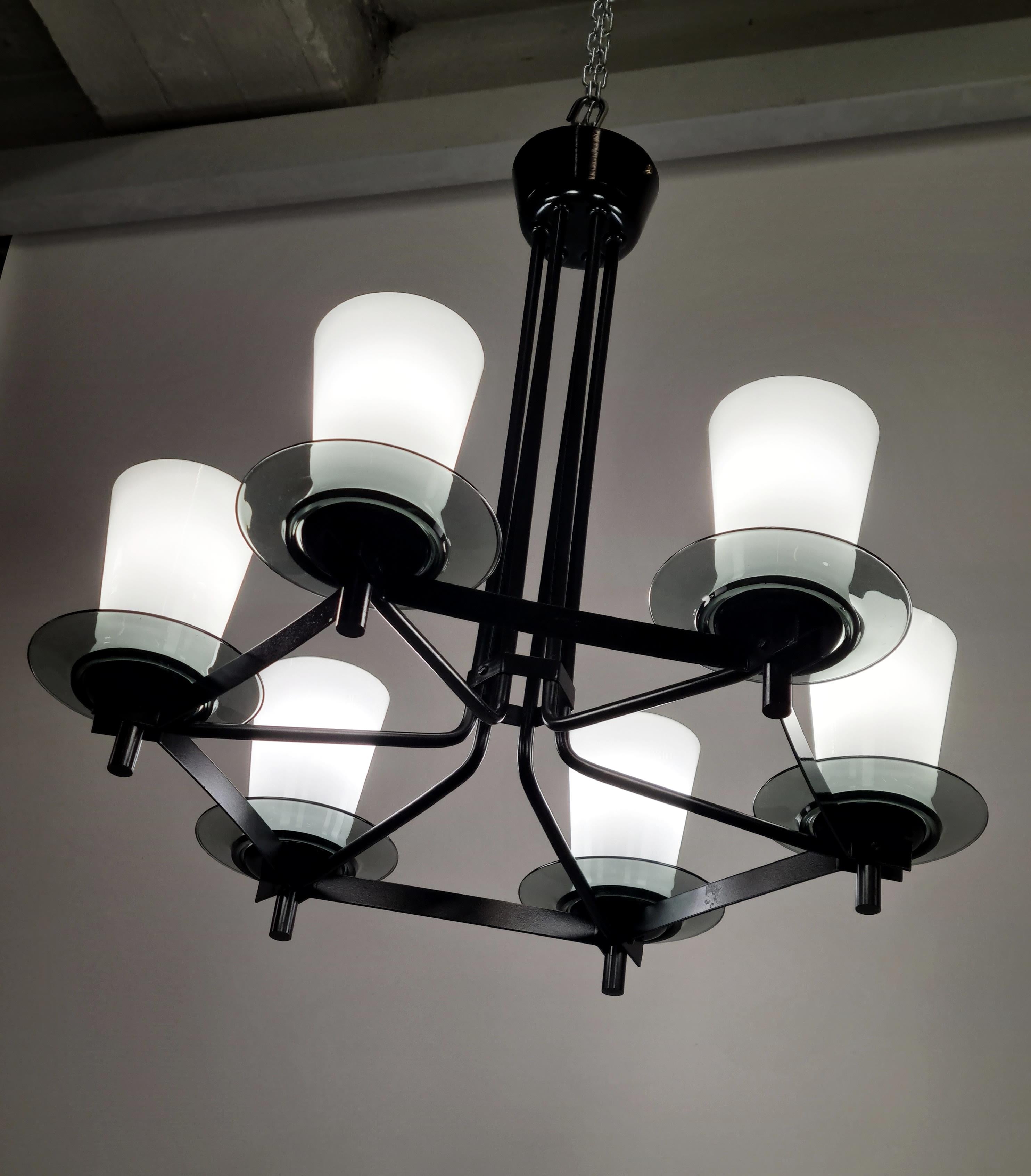 Mid-Century Modern Idman Ceiling Lamp in Black & Opaline, Maria Lindemann, 1950s In Good Condition In Helsinki, FI