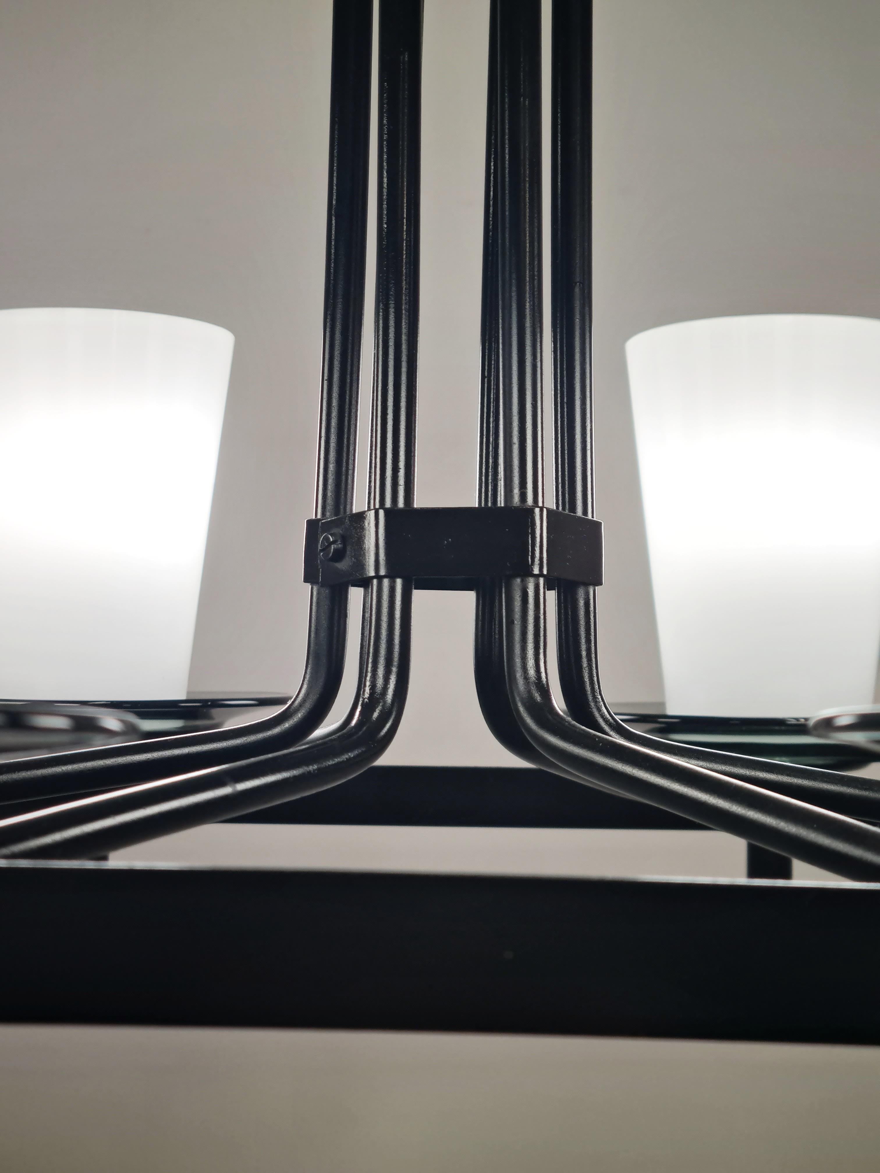 Mid-Century Modern Idman Ceiling Lamp in Black & Opaline, Maria Lindemann, 1950s 1