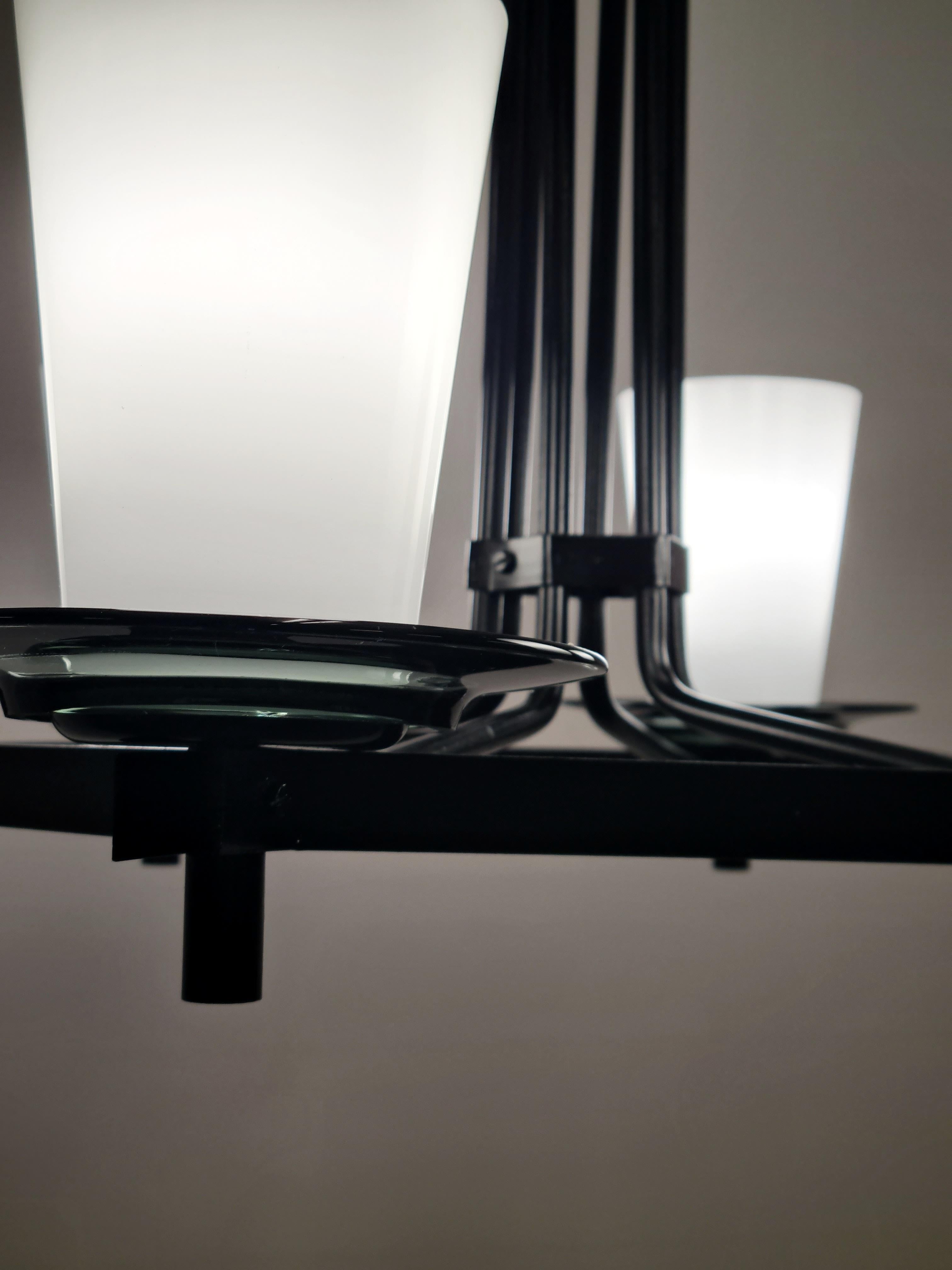 Mid-Century Modern Idman Ceiling Lamp in Black & Opaline, Maria Lindemann, 1950s 2