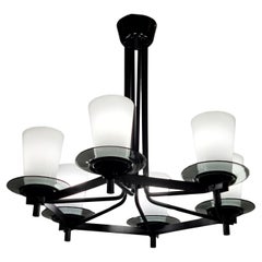 Mid-Century Modern Idman Ceiling Lamp in Black & Opaline, Maria Lindemann, 1950s