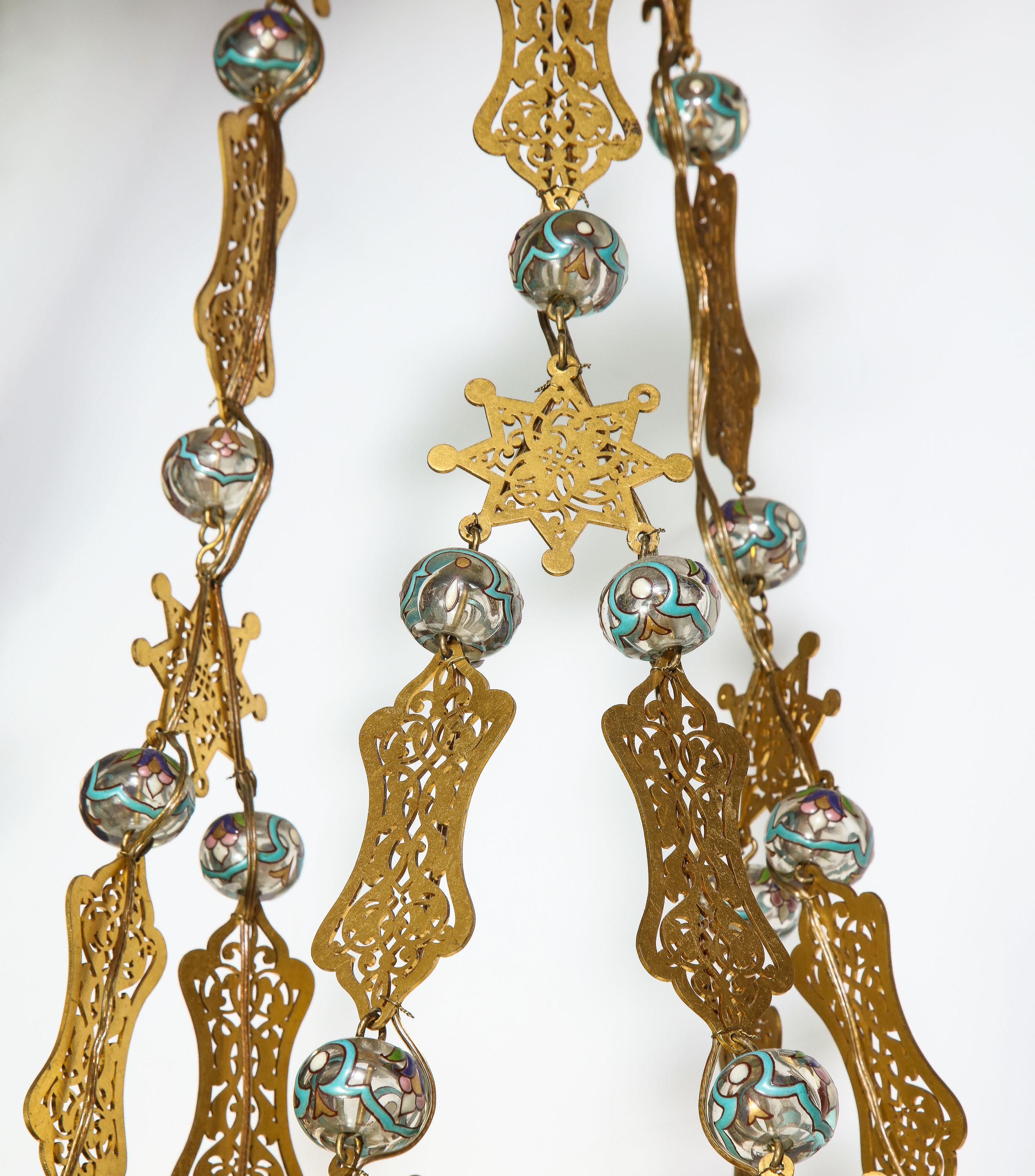 Exceptional and Rare Islamic Alhambra Bronze and Enameled Glass Chandelier For Sale 6