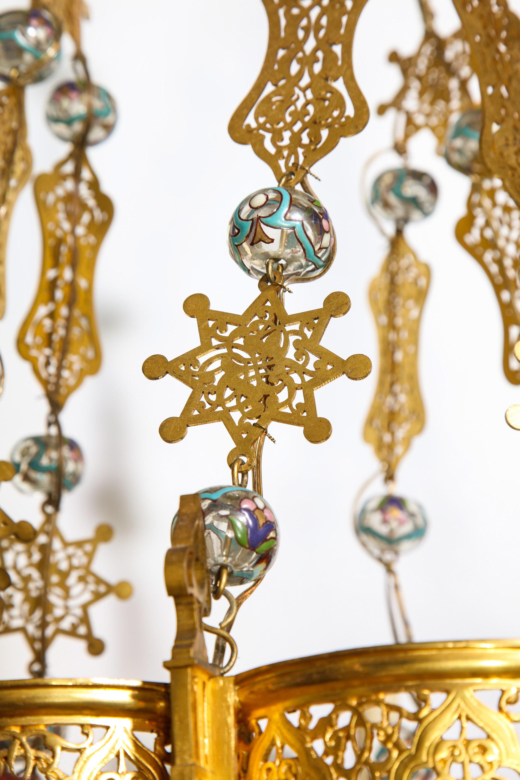 Exceptional and Rare Islamic Alhambra Bronze and Enameled Glass Chandelier For Sale 13