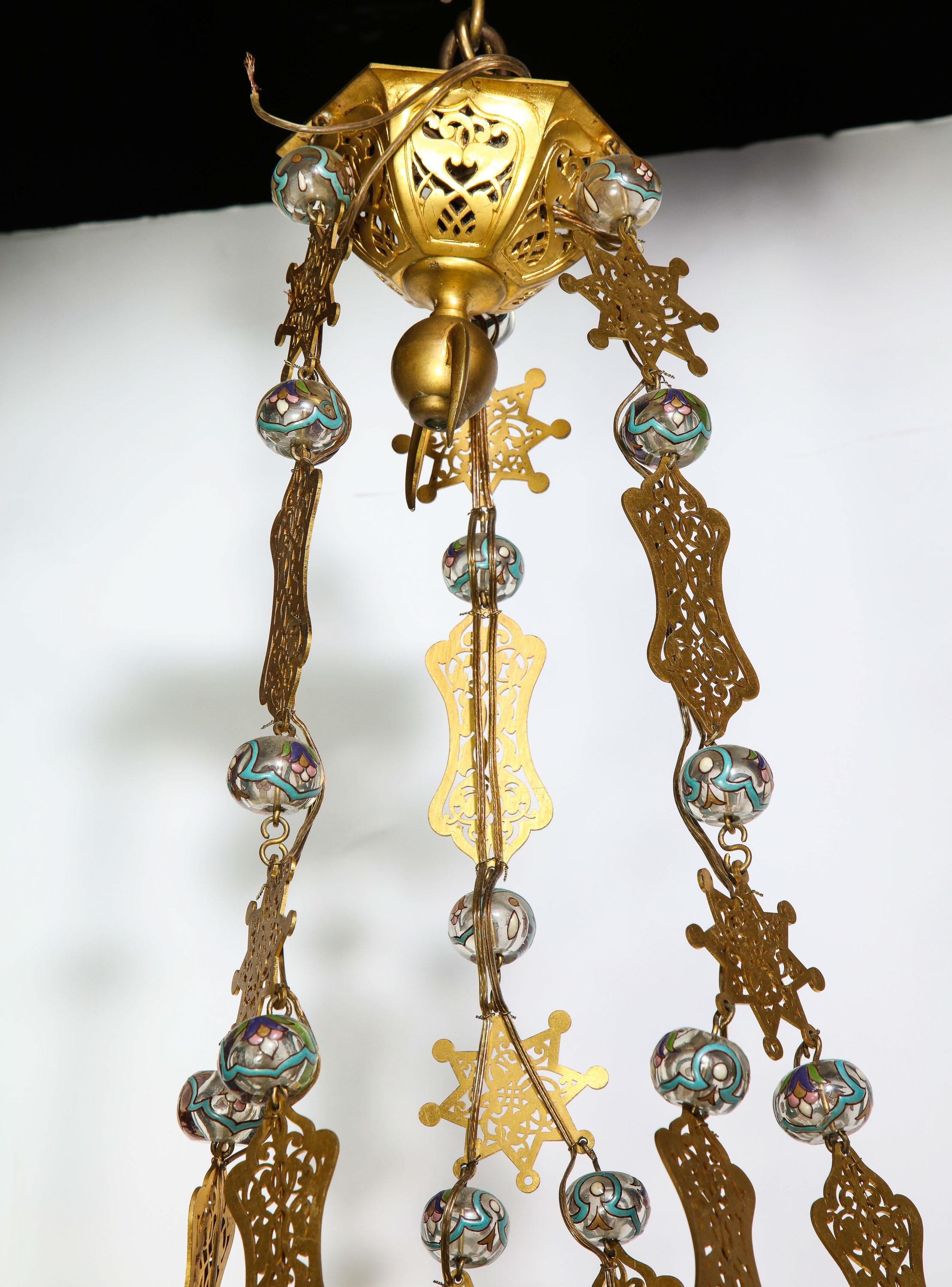 Exceptional and Rare Islamic Alhambra Bronze and Enameled Glass Chandelier For Sale 2