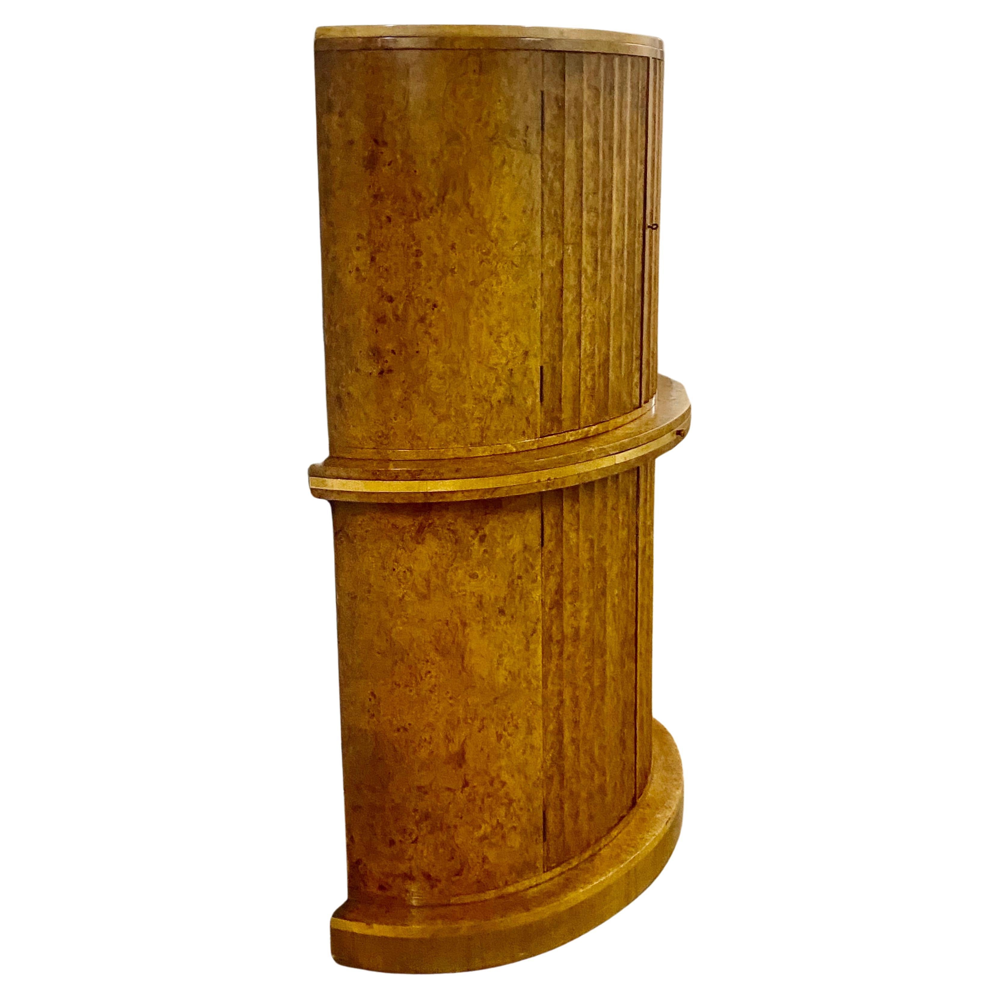  Art Deco Blonde Burl Maple Semi Circular Cocktail Cabinet Bar by H&L Epstein  For Sale 3