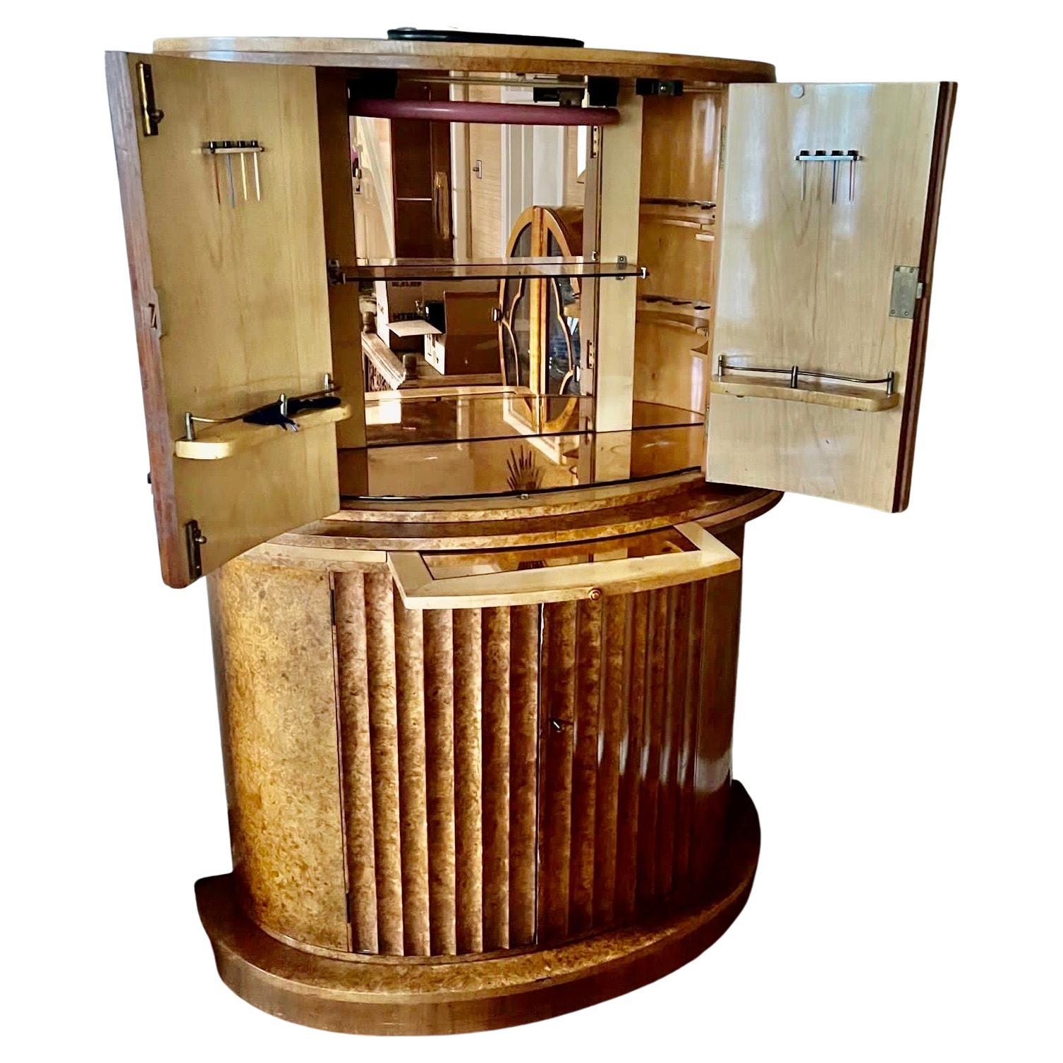  Art Deco Blonde Burl Maple Semi Circular Cocktail Cabinet Bar by H&L Epstein  For Sale 4