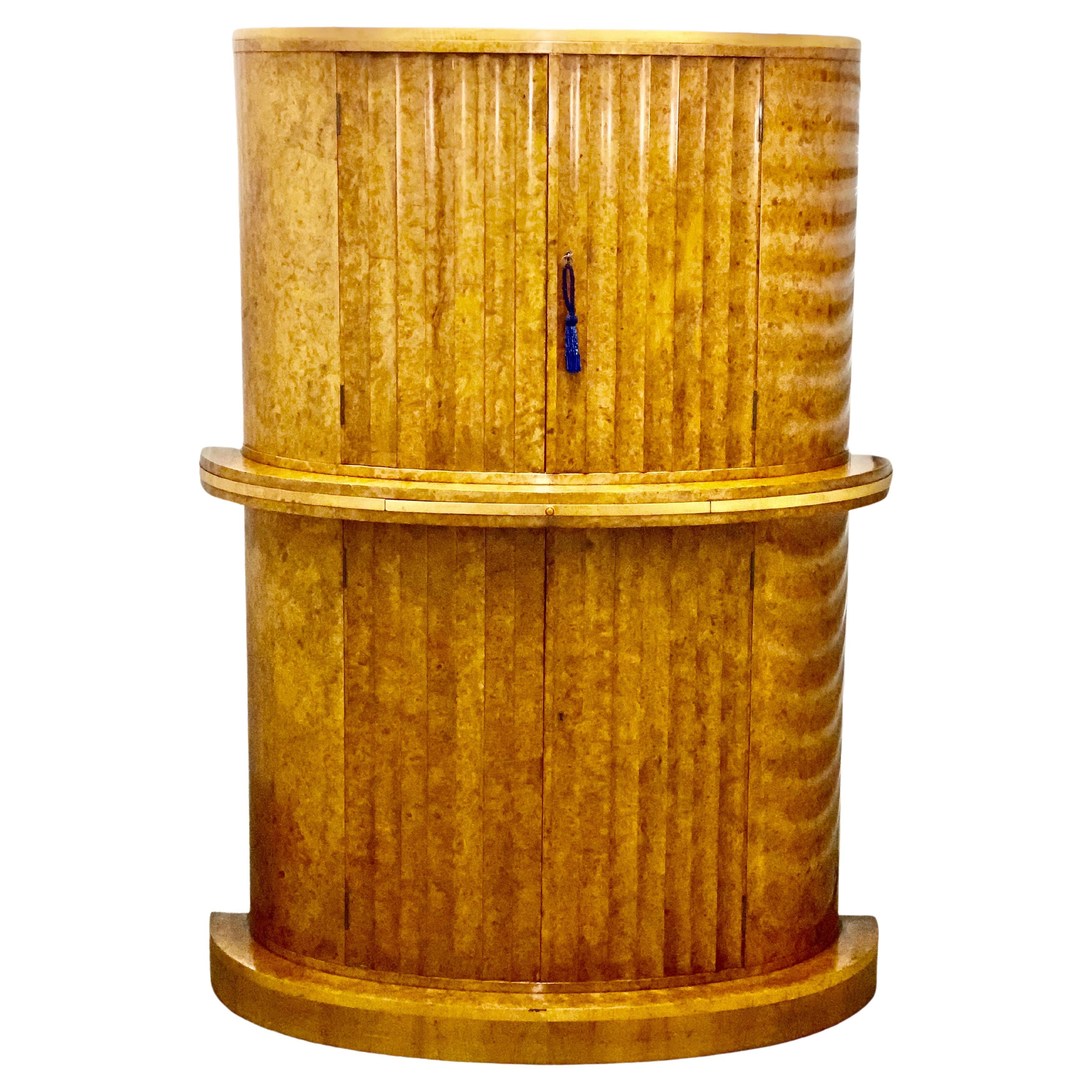  Art Deco Blonde Burl Maple Semi Circular Cocktail Cabinet Bar by H&L Epstein  For Sale 5