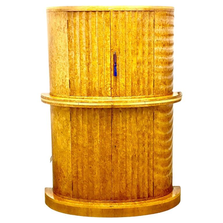  Art Deco Blonde Burl Maple Semi Circular Cocktail Cabinet Bar by H&L Epstein  For Sale 9
