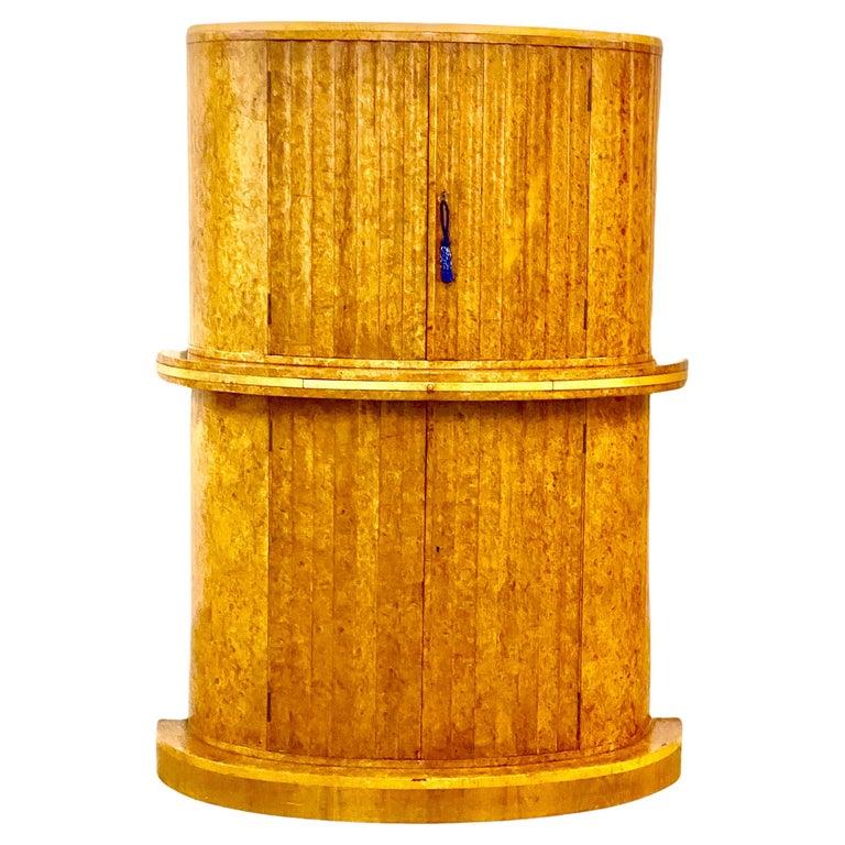 Early 20th Century  Art Deco Blonde Burl Maple Semi Circular Cocktail Cabinet Bar by H&L Epstein  For Sale