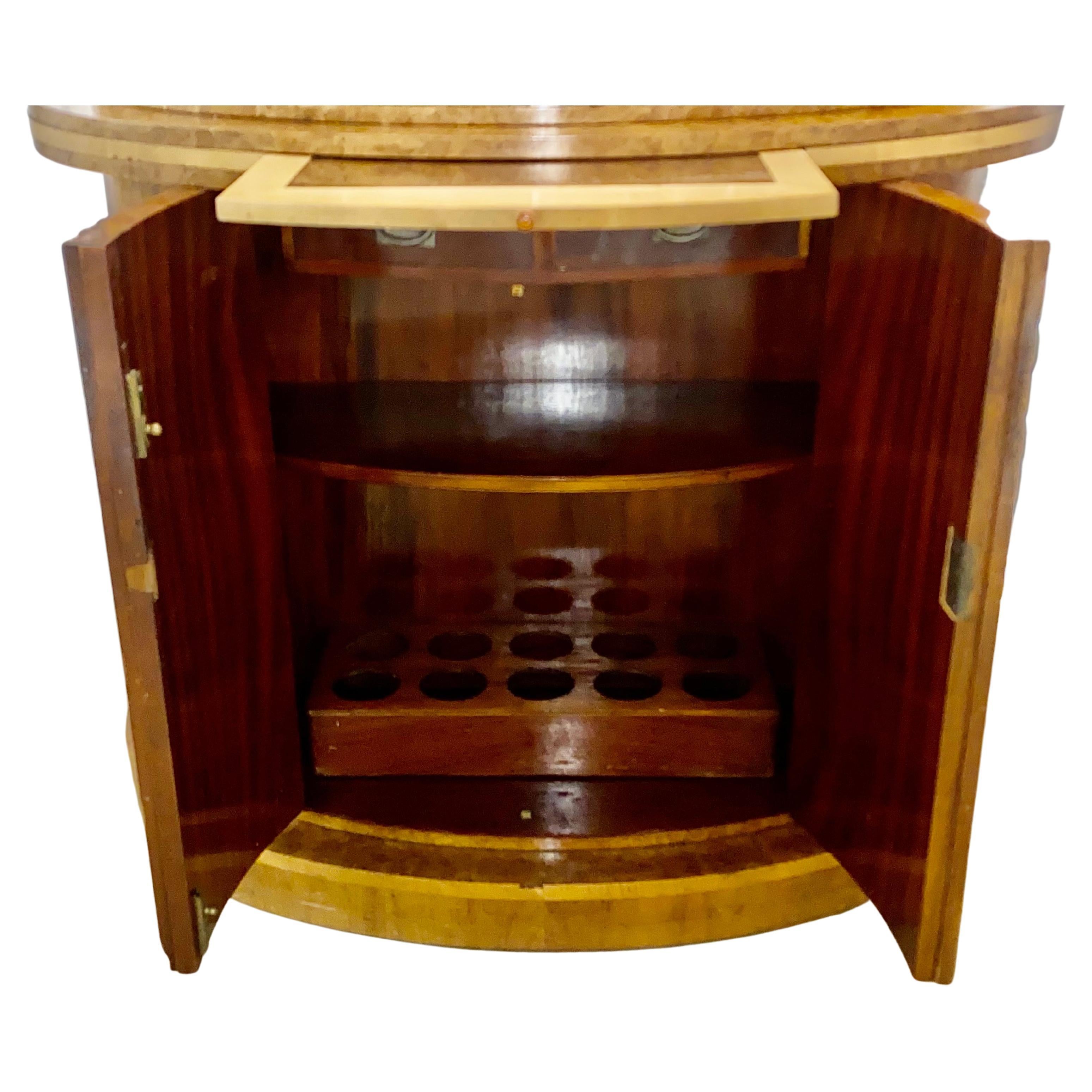  Art Deco Blonde Burl Maple Semi Circular Cocktail Cabinet Bar by H&L Epstein  For Sale 1