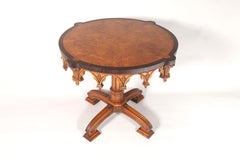 An Exceptional Arthur Brett Gothic Revival Burr Oak Inlay Carved Centre Table