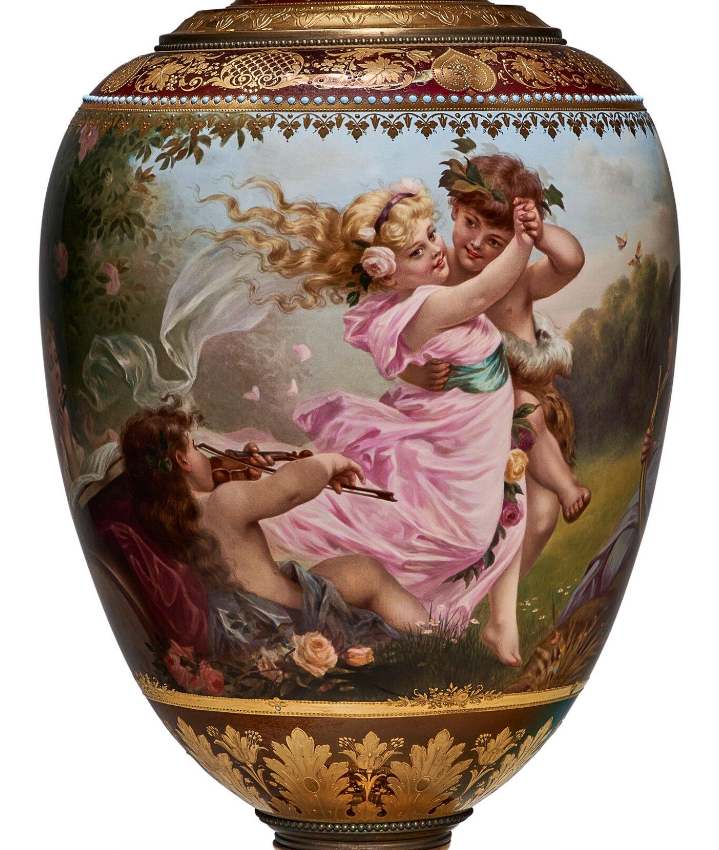 An Exceptional Berlin KPM (Vienna Style) Iridescent Jeweled Porcelain Vase: 
