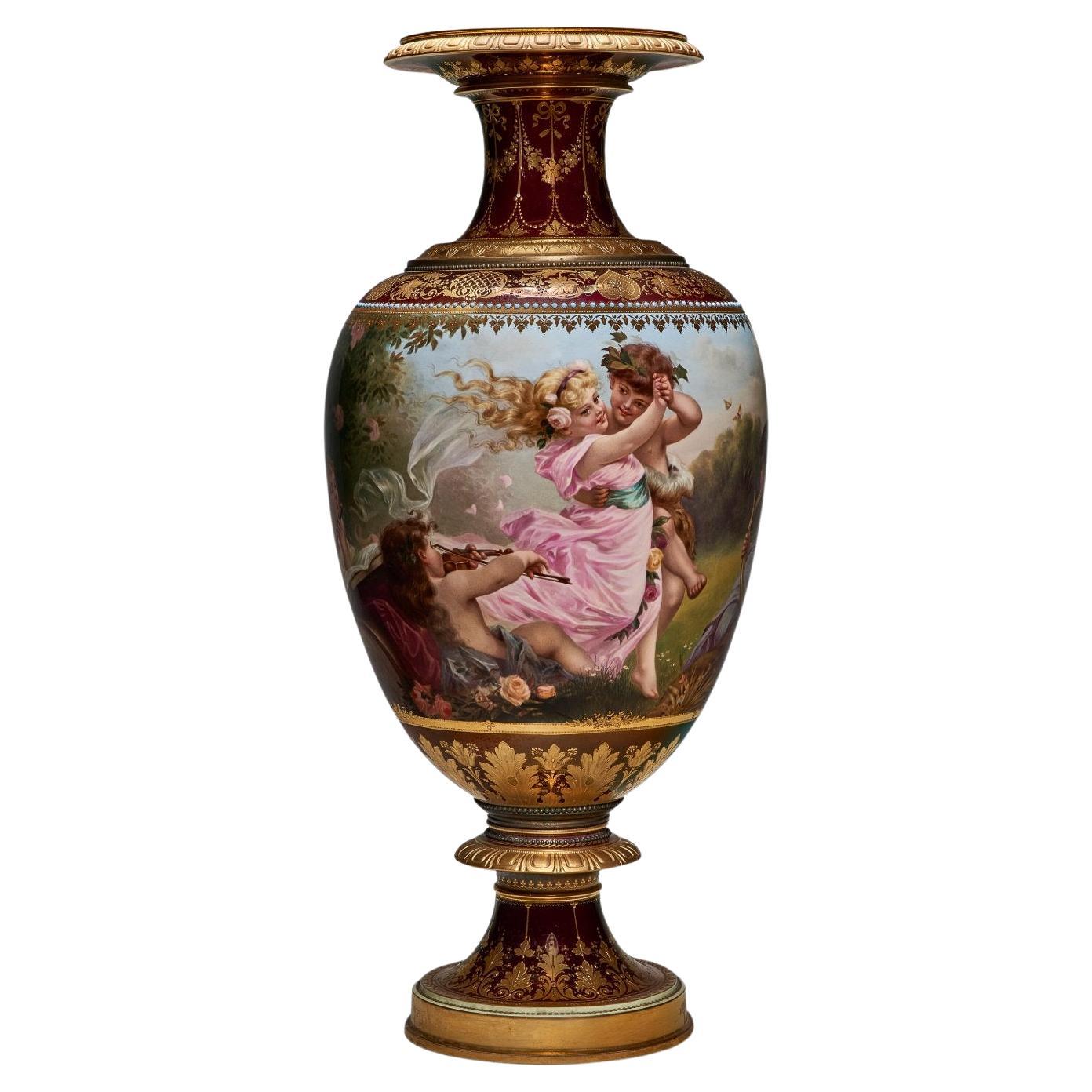 An Exceptional Berlin KPM Iridescent Jeweled Porcelain Vase "The Spring Dance" For Sale