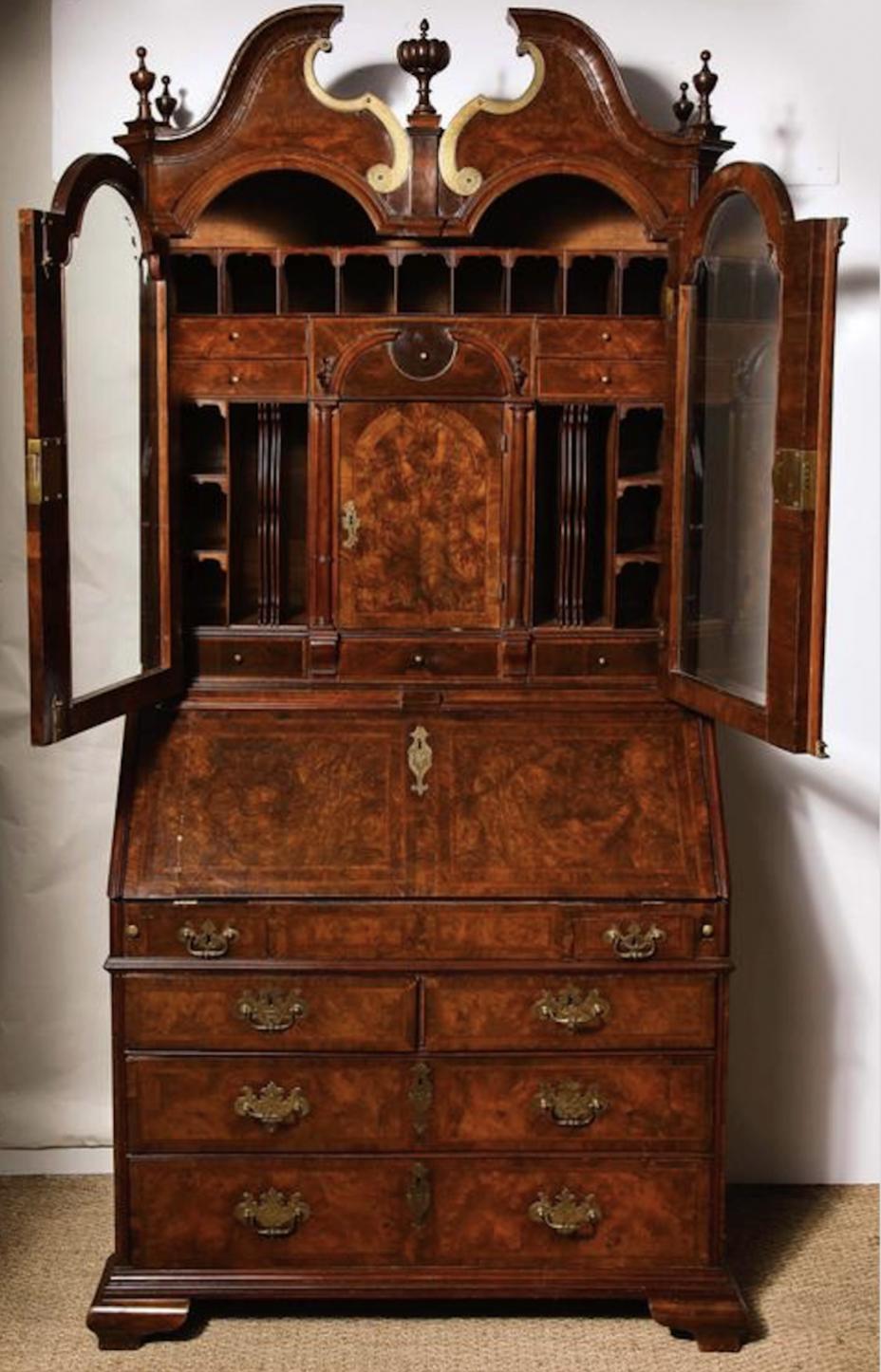 European An Exceptional Burl Walnut Bureau Bookcase For Sale