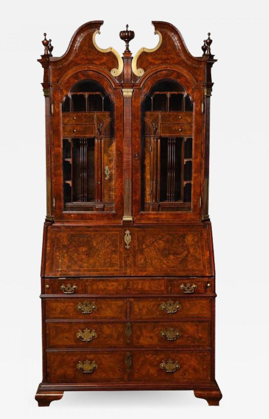 An Exceptional Burl Walnut Bureau Bookcase In Good Condition For Sale In Lyndhurst, NJ
