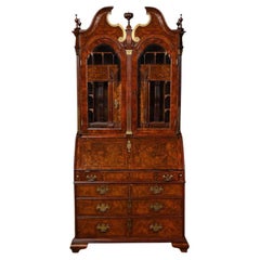 Antique An Exceptional Burl Walnut Bureau Bookcase