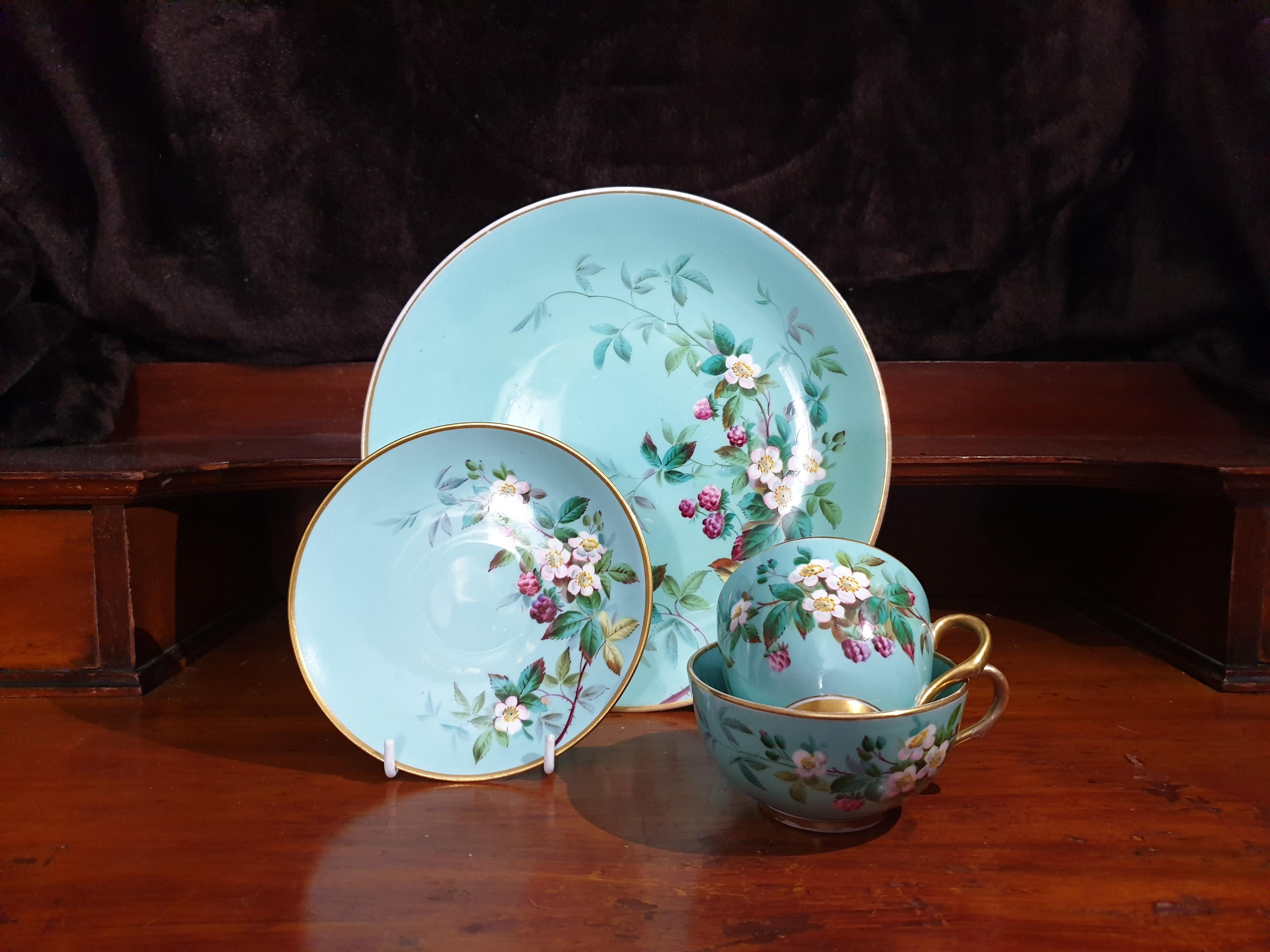 Porcelain Floral Brown Westhead & Moore 'Brownfield' Trio For Sale